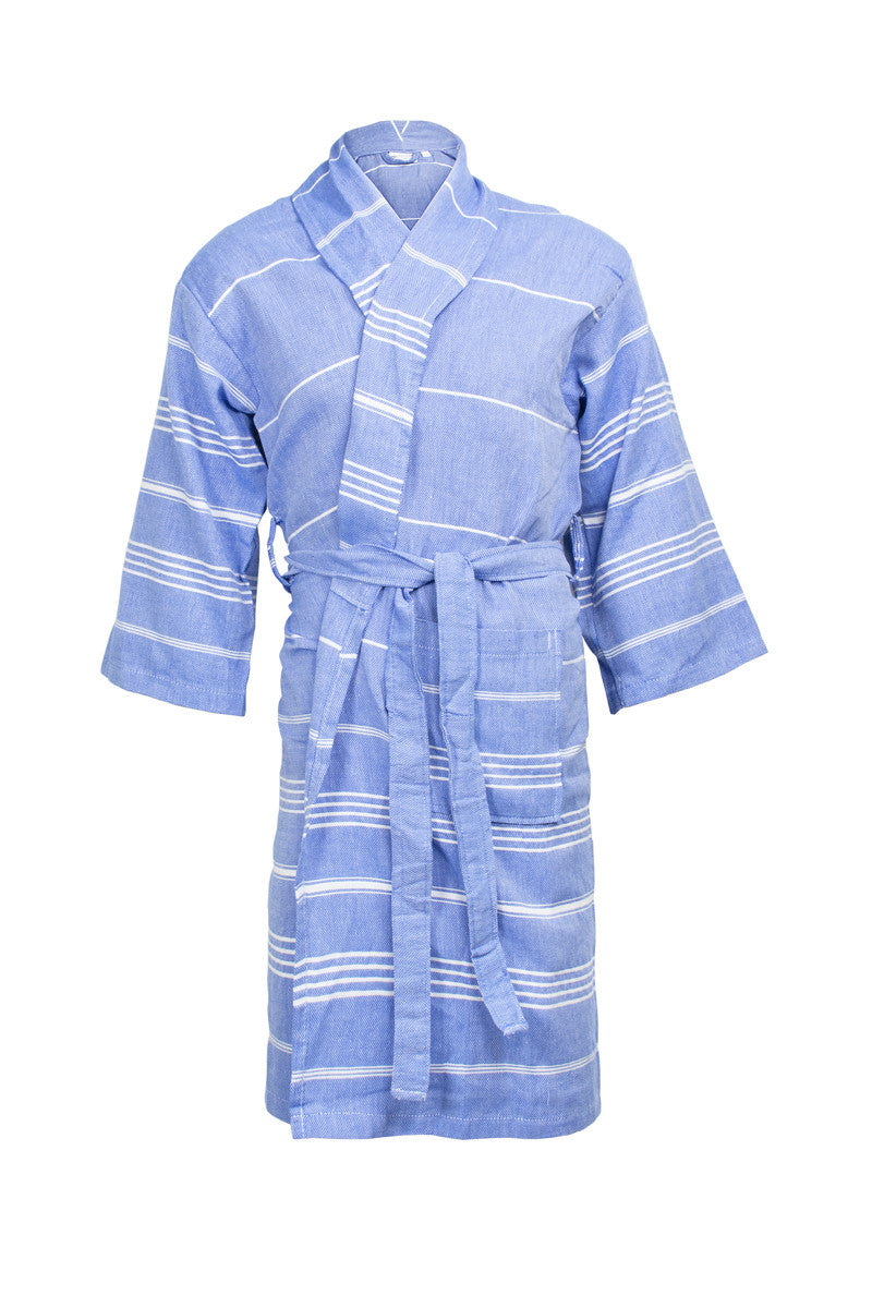 Peignoir en Coton Léger - Blue / White