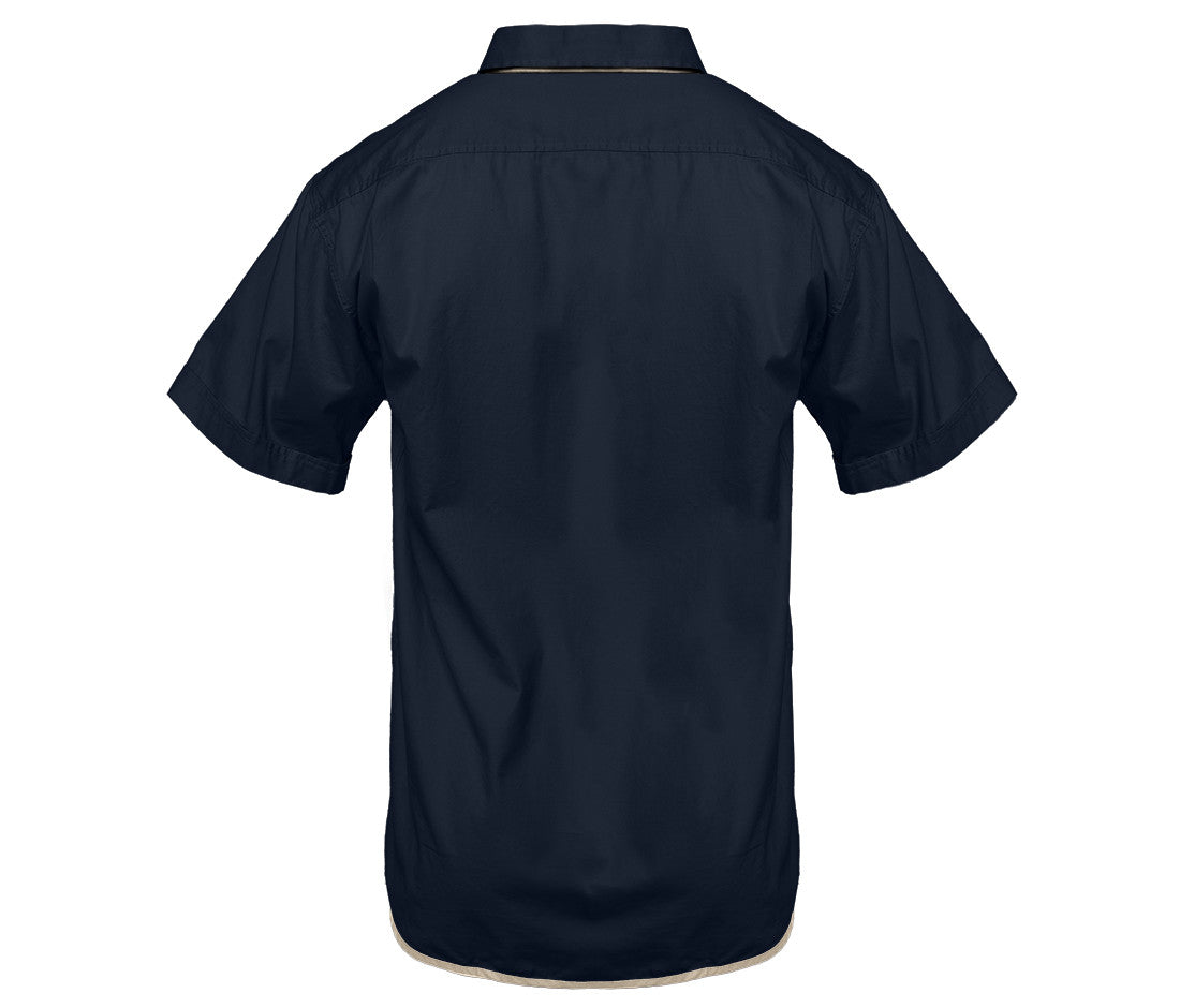 Chemise Coton Manches Courtes - Navy/beige