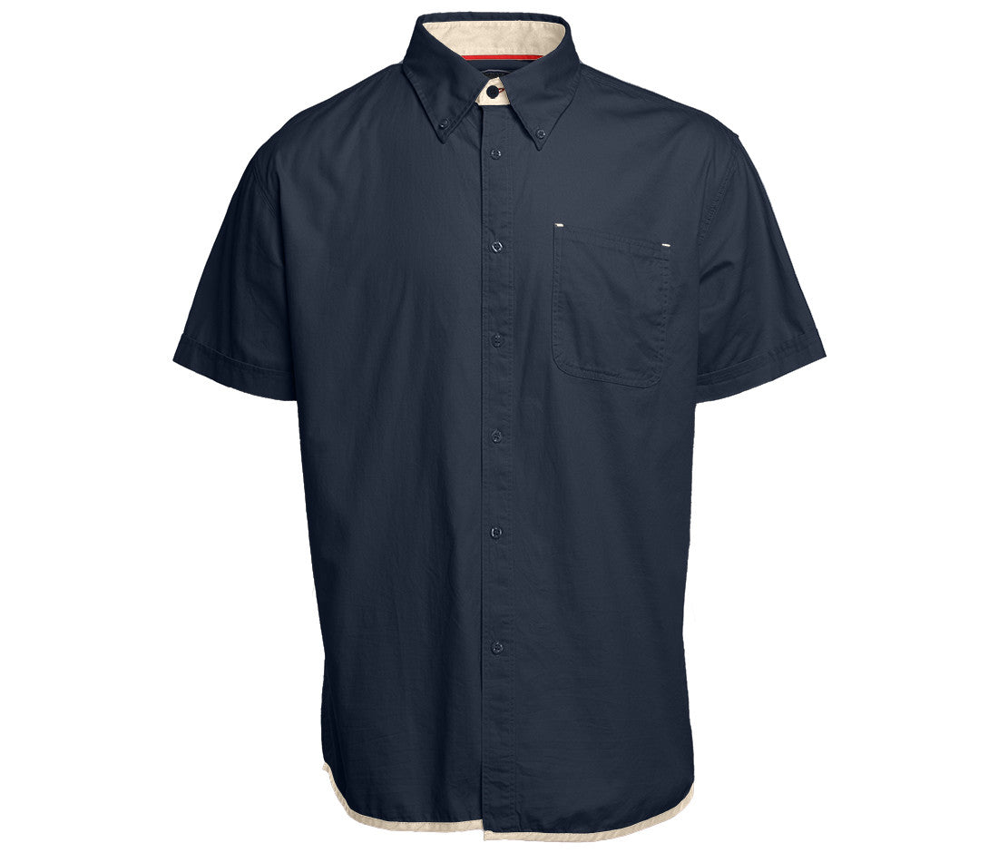 Chemise Coton Manches Courtes - Navy/beige