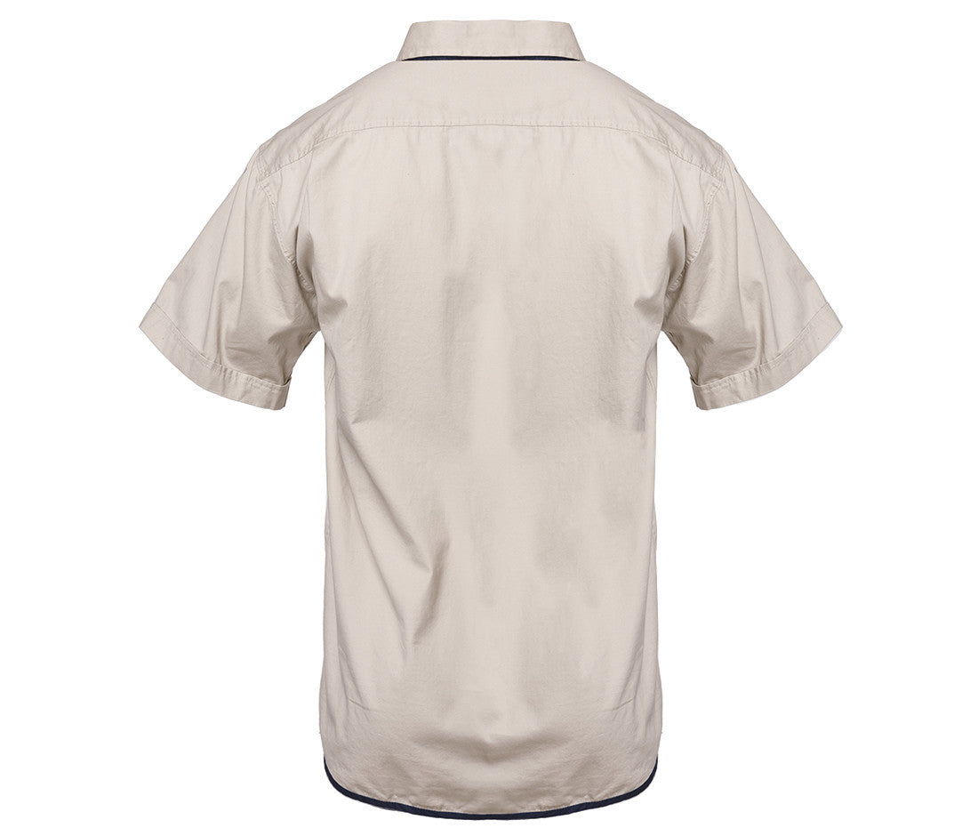 Chemise Coton Manches Courtes - Beige/navy