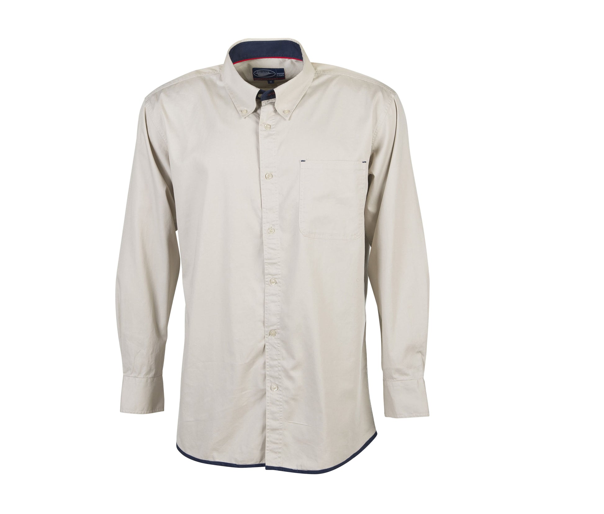 Chemise Manches Longues 100% Coton - Beige/navy