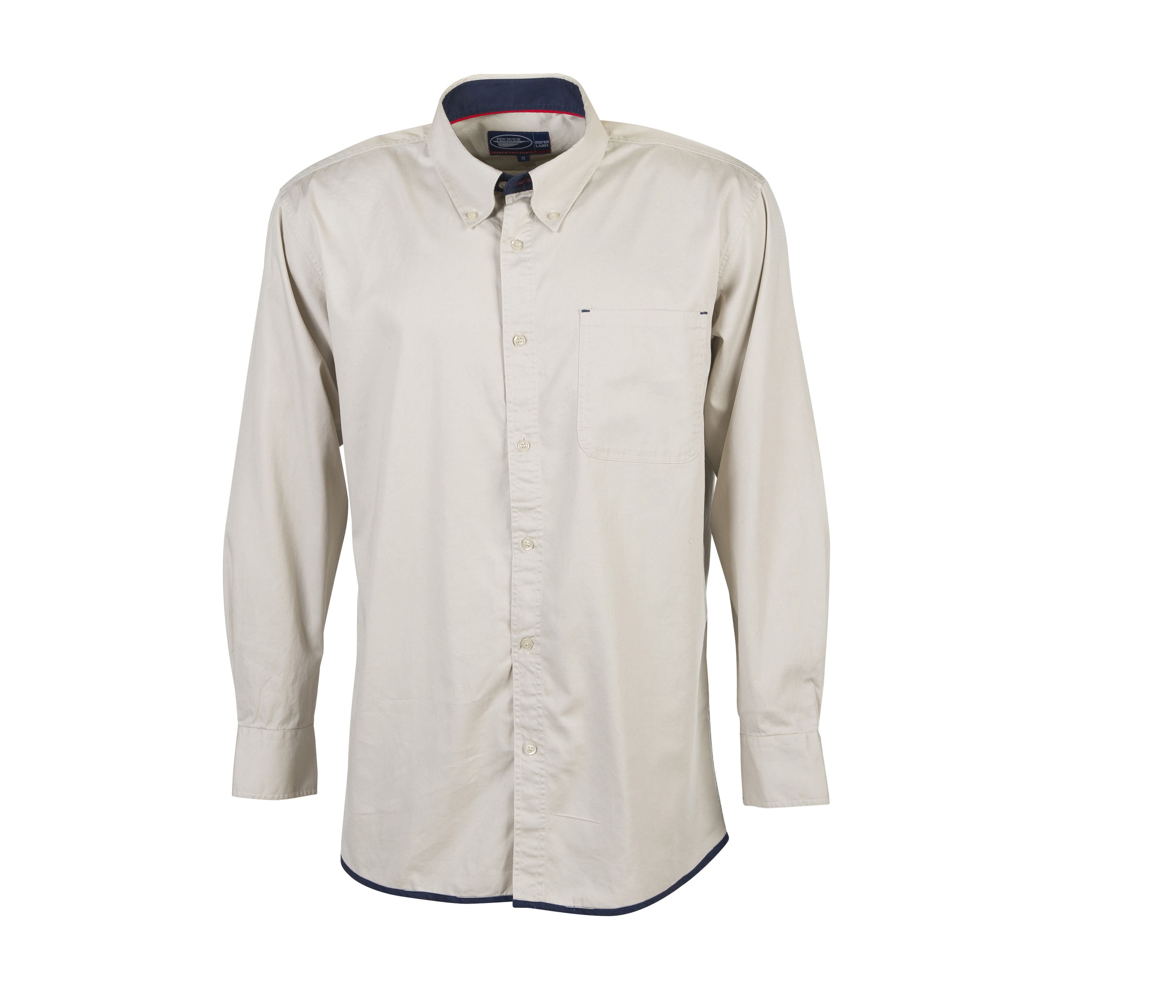 Chemise Manches Longues 100% Coton - Beige/navy
