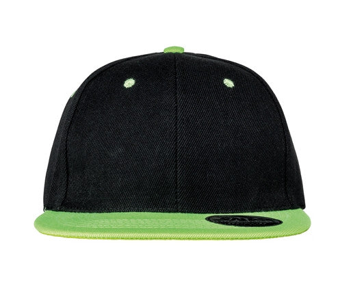 Casquette 6 Pans Visière Plate - Black/lime