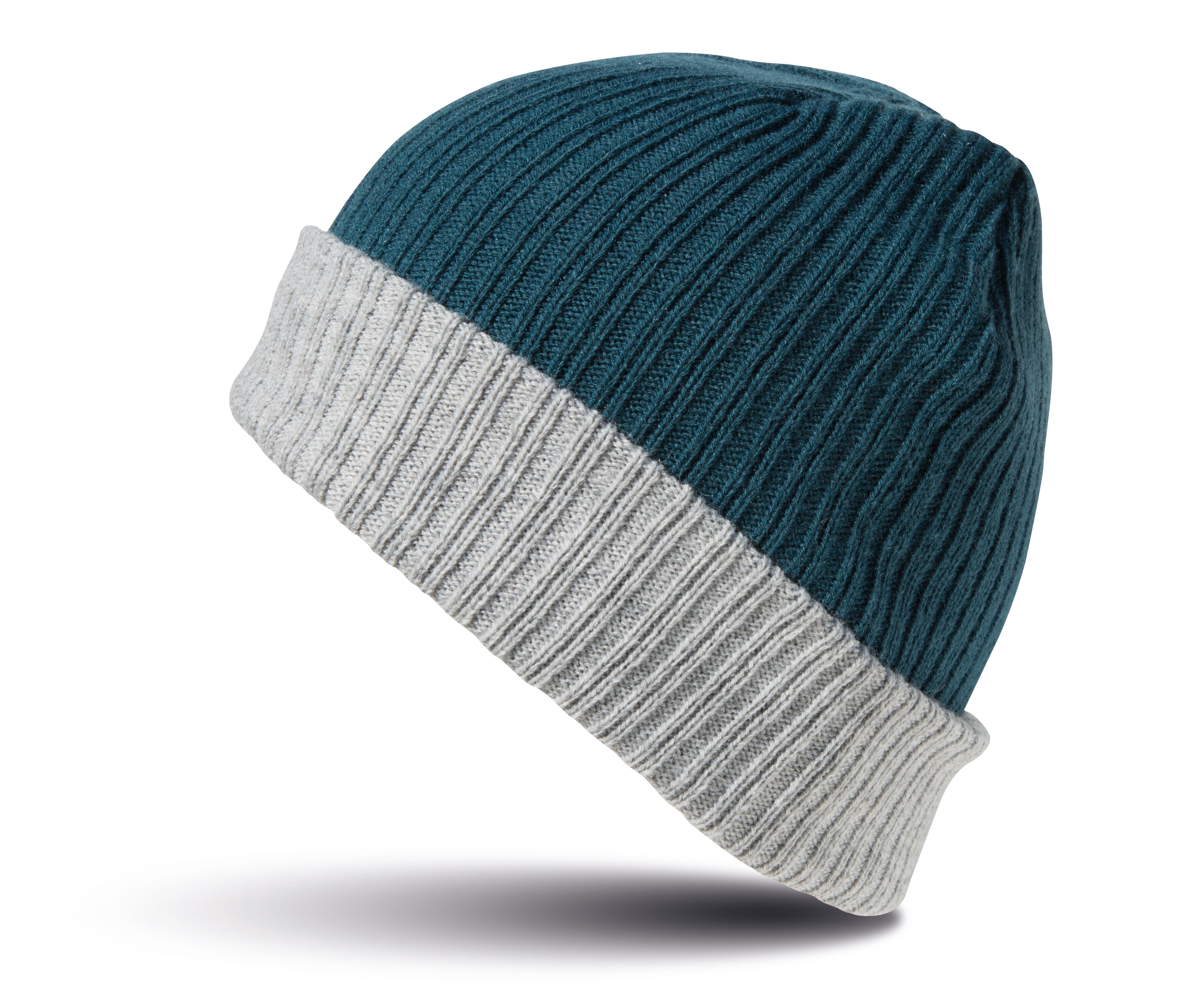 Bonnet Acrylique Avec Rabat - Teal/grey