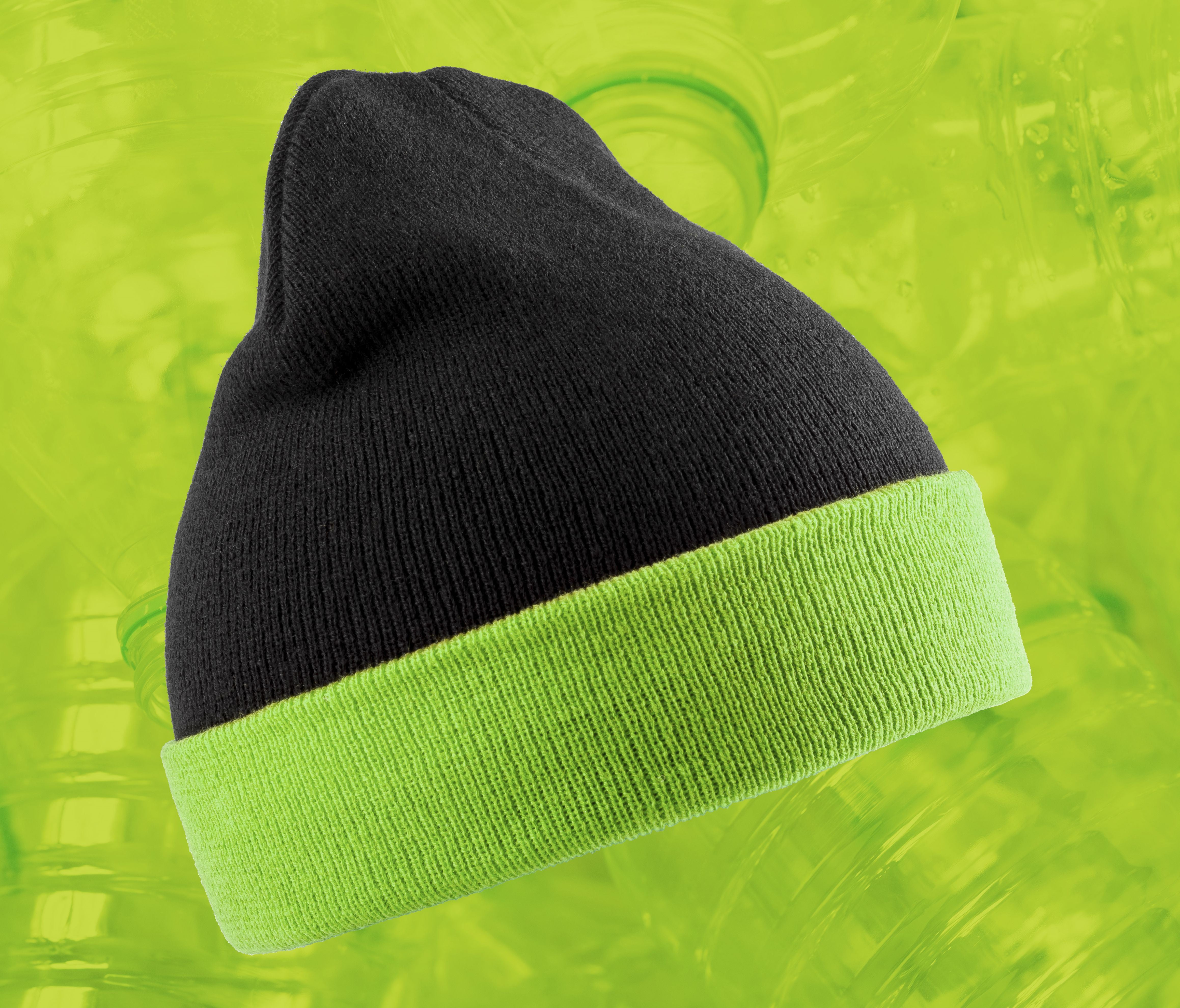 Bonnet en Polyester Recyclé Avec Rabat Contrasté - Black / Lime