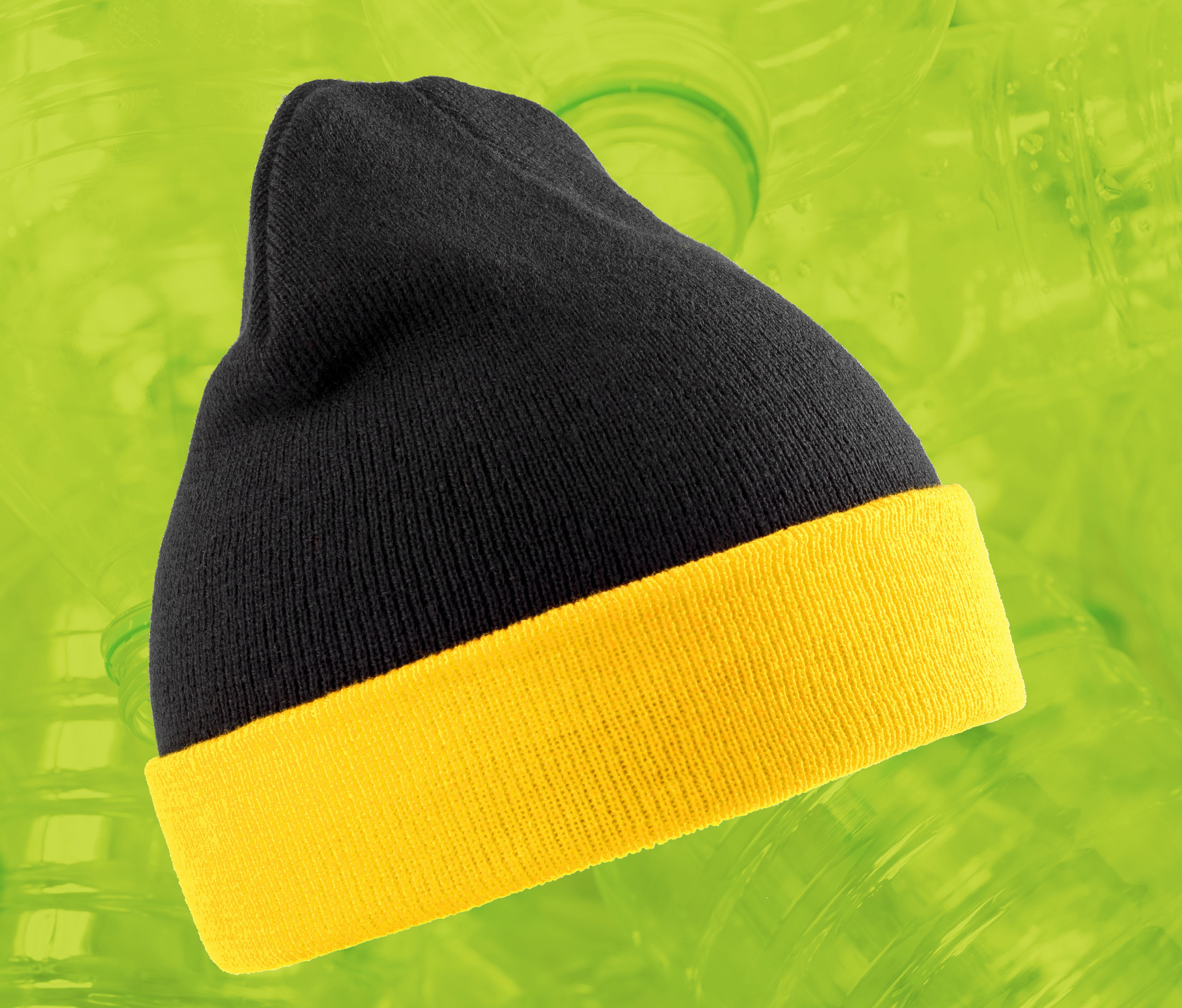 Bonnet en Polyester Recyclé Avec Rabat Contrasté - Black / Yellow