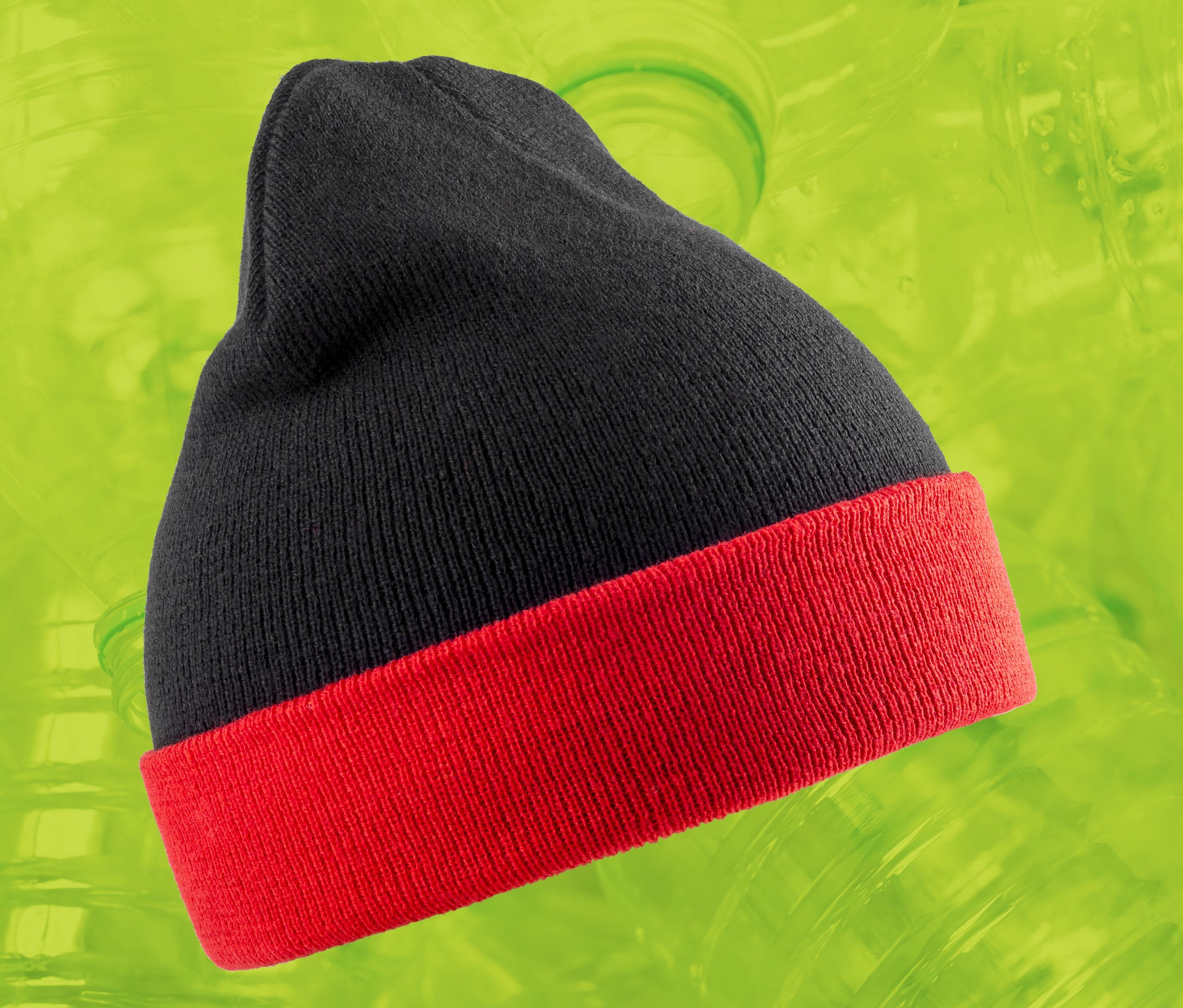 Bonnet en Polyester Recyclé Avec Rabat Contrasté - Black / Red