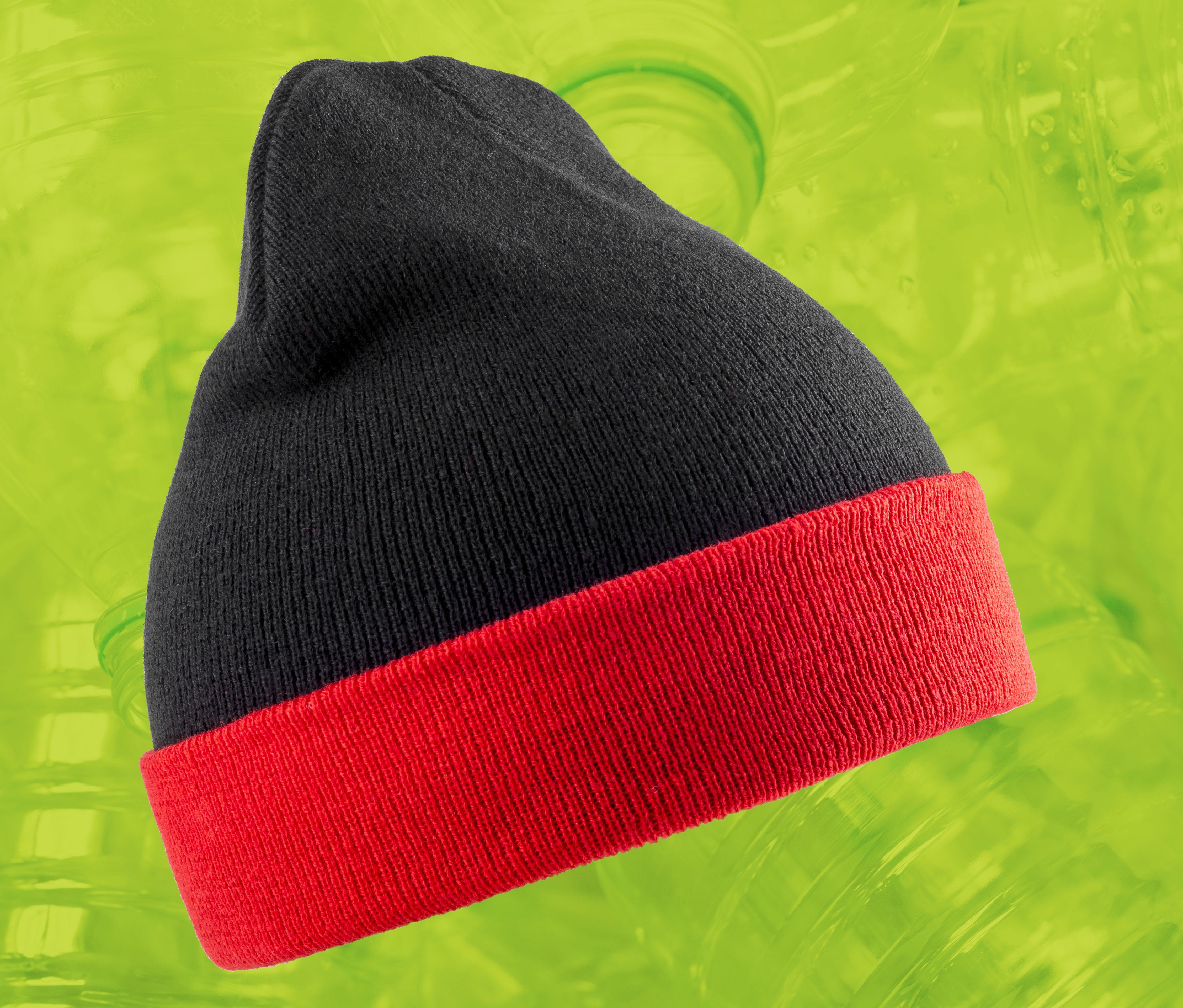 Bonnet en Polyester Recyclé Avec Rabat Contrasté - Black / Red