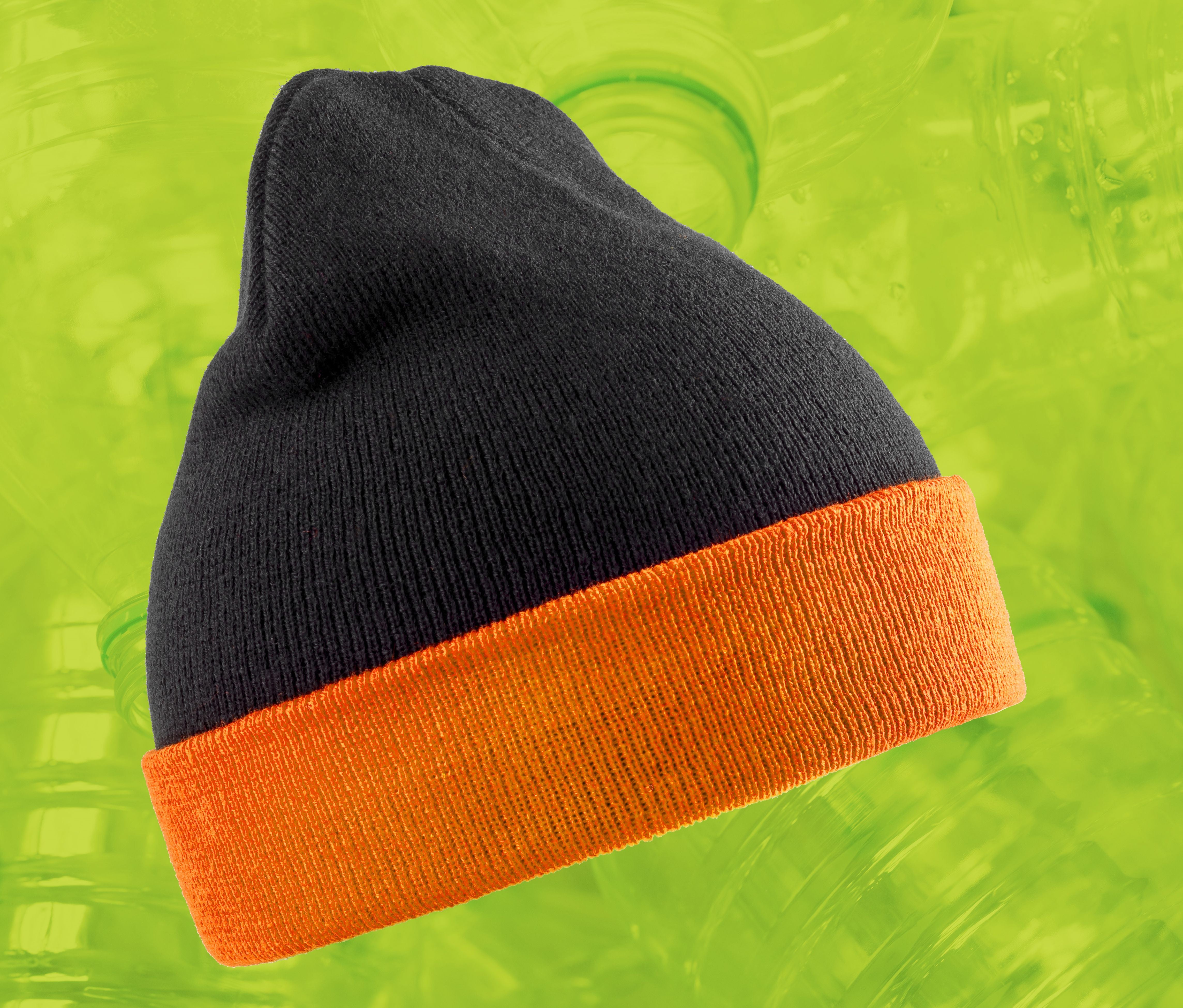 Bonnet en Polyester Recyclé Avec Rabat Contrasté - Black / Orange