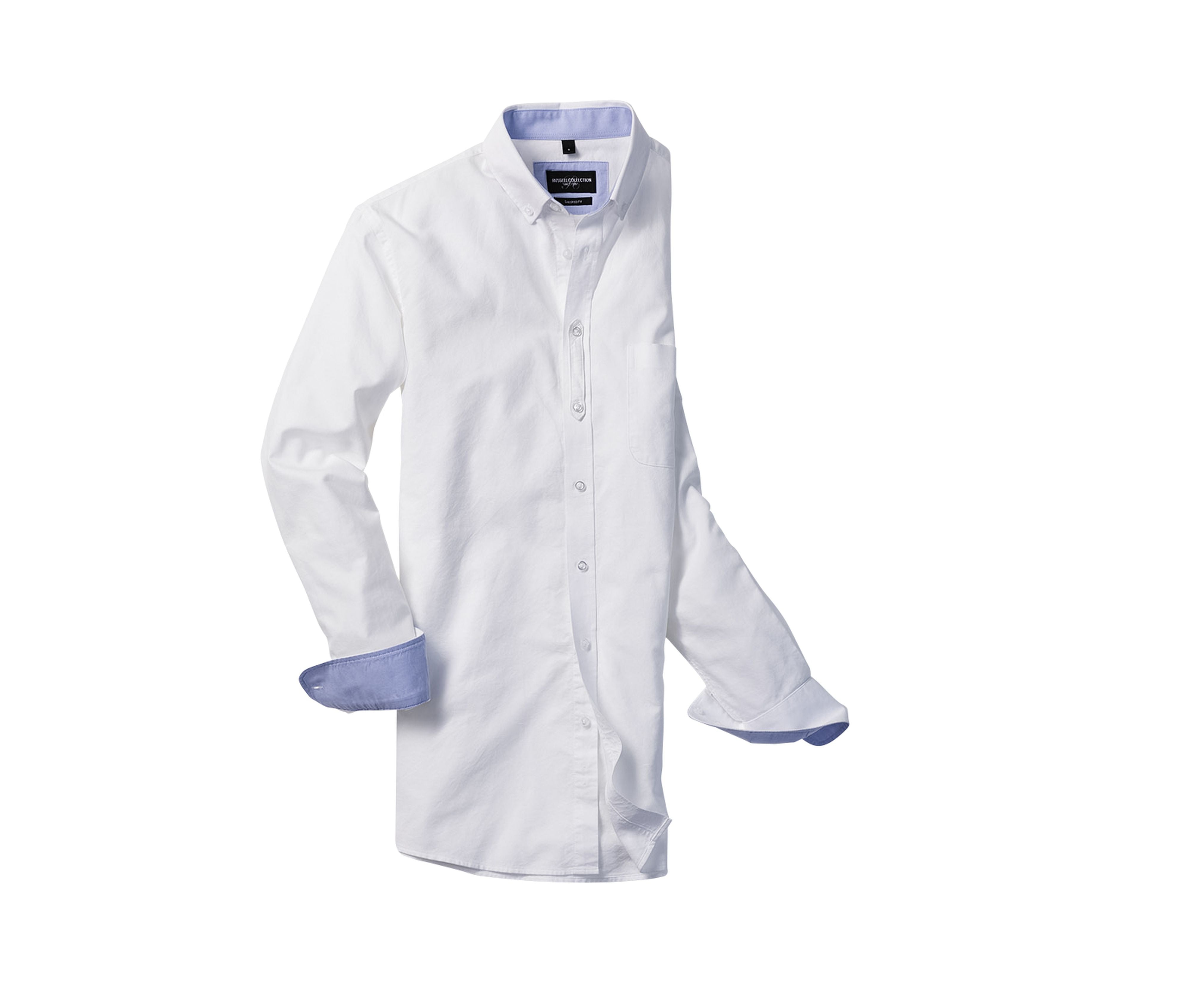 Men's Long Sleeve Tailored Washed Oxford Shirt - White/oxford Blue