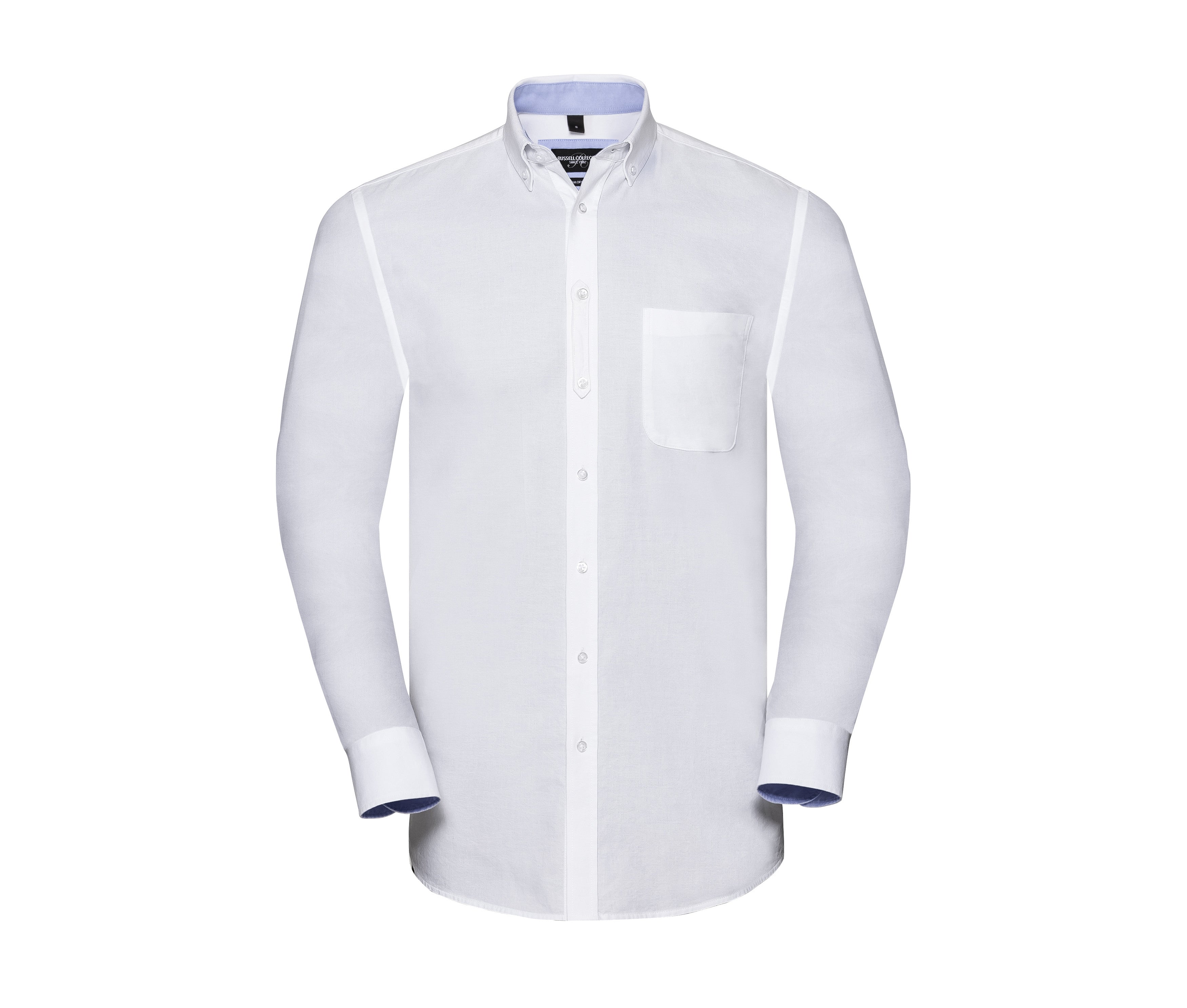 Men's Long Sleeve Tailored Washed Oxford Shirt - White/oxford Blue