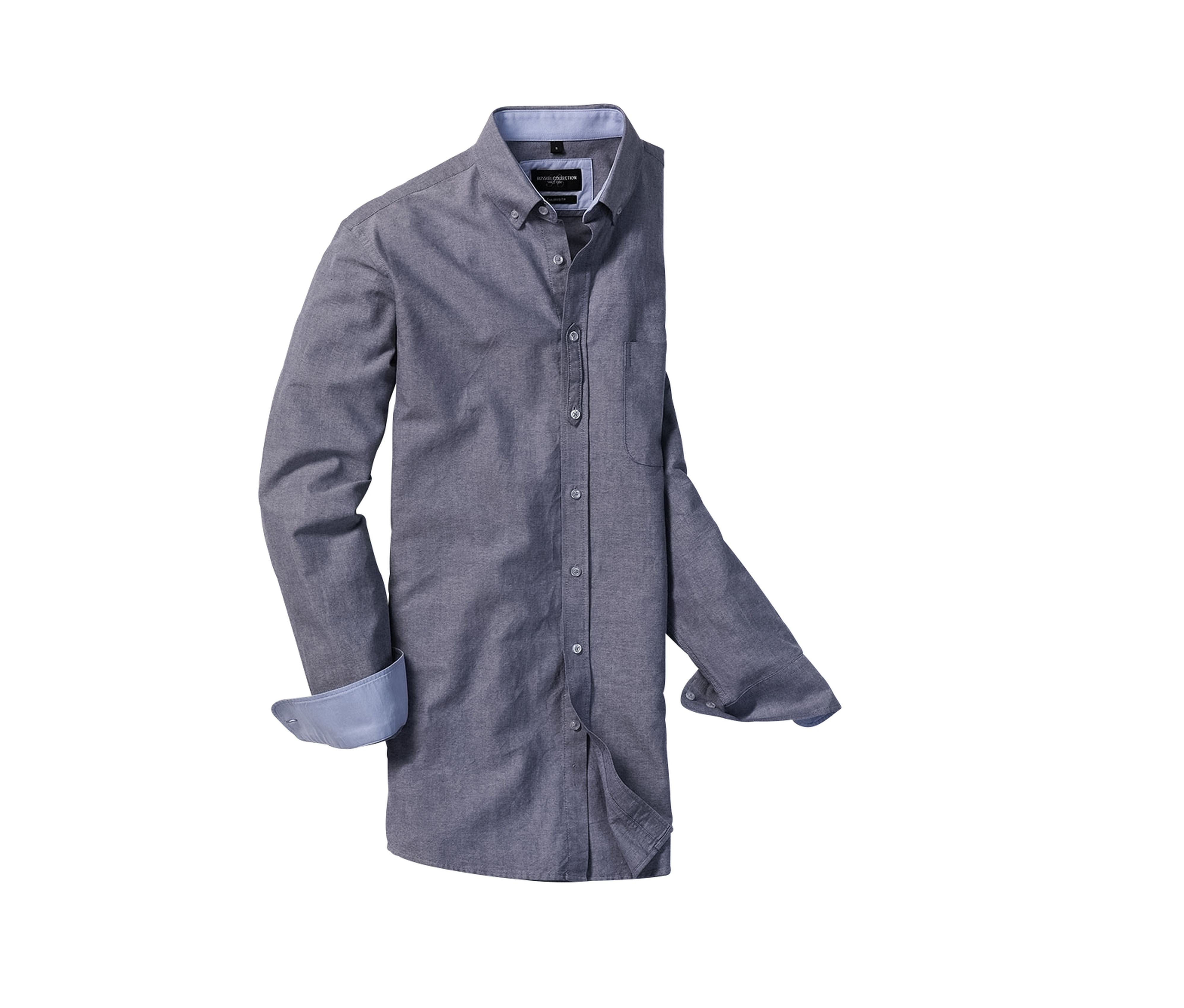 Men's Long Sleeve Tailored Washed Oxford Shirt - Oxford Navy/oxford Blue