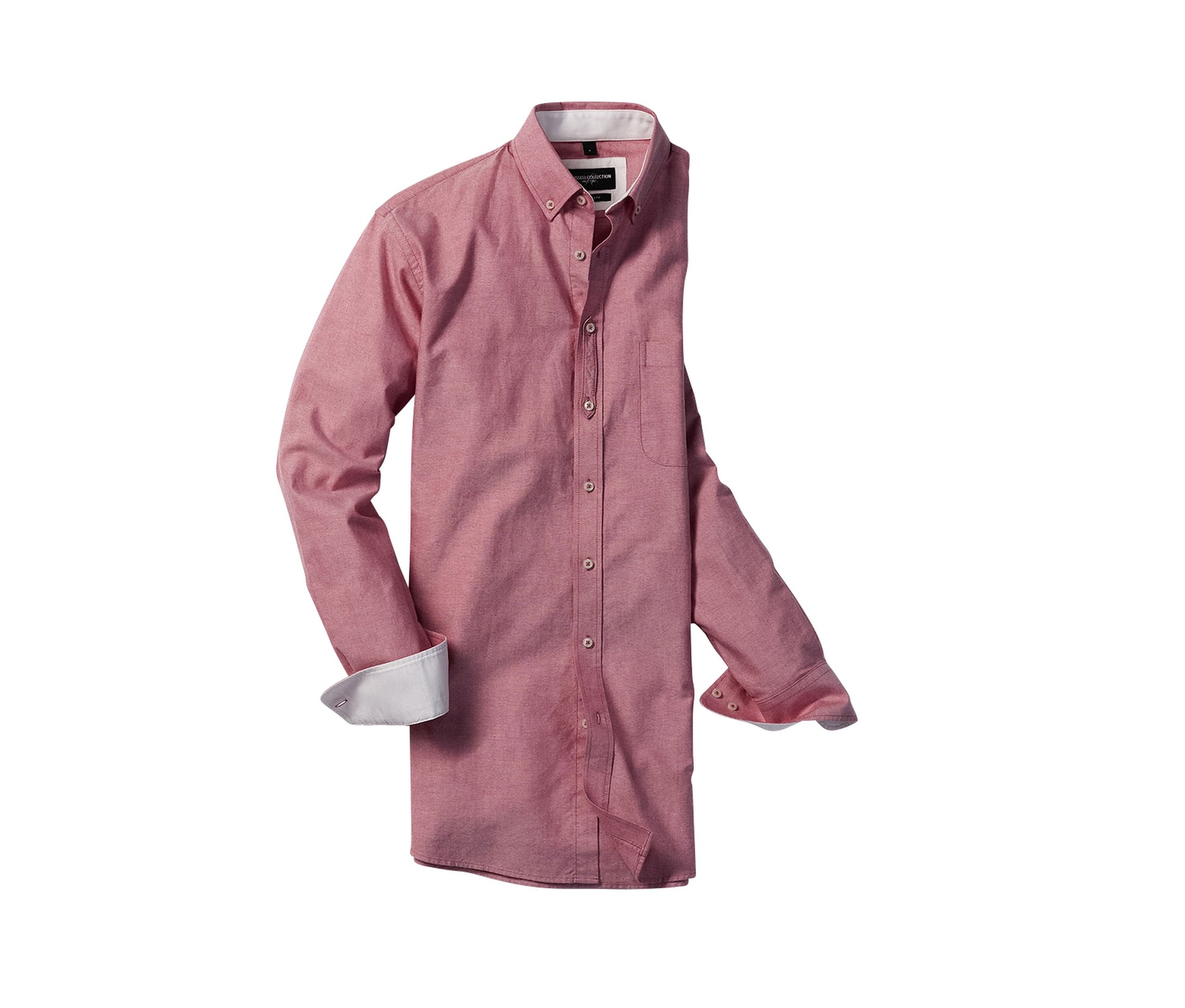 Men's Long Sleeve Tailored Washed Oxford Shirt - Oxford Red/cream