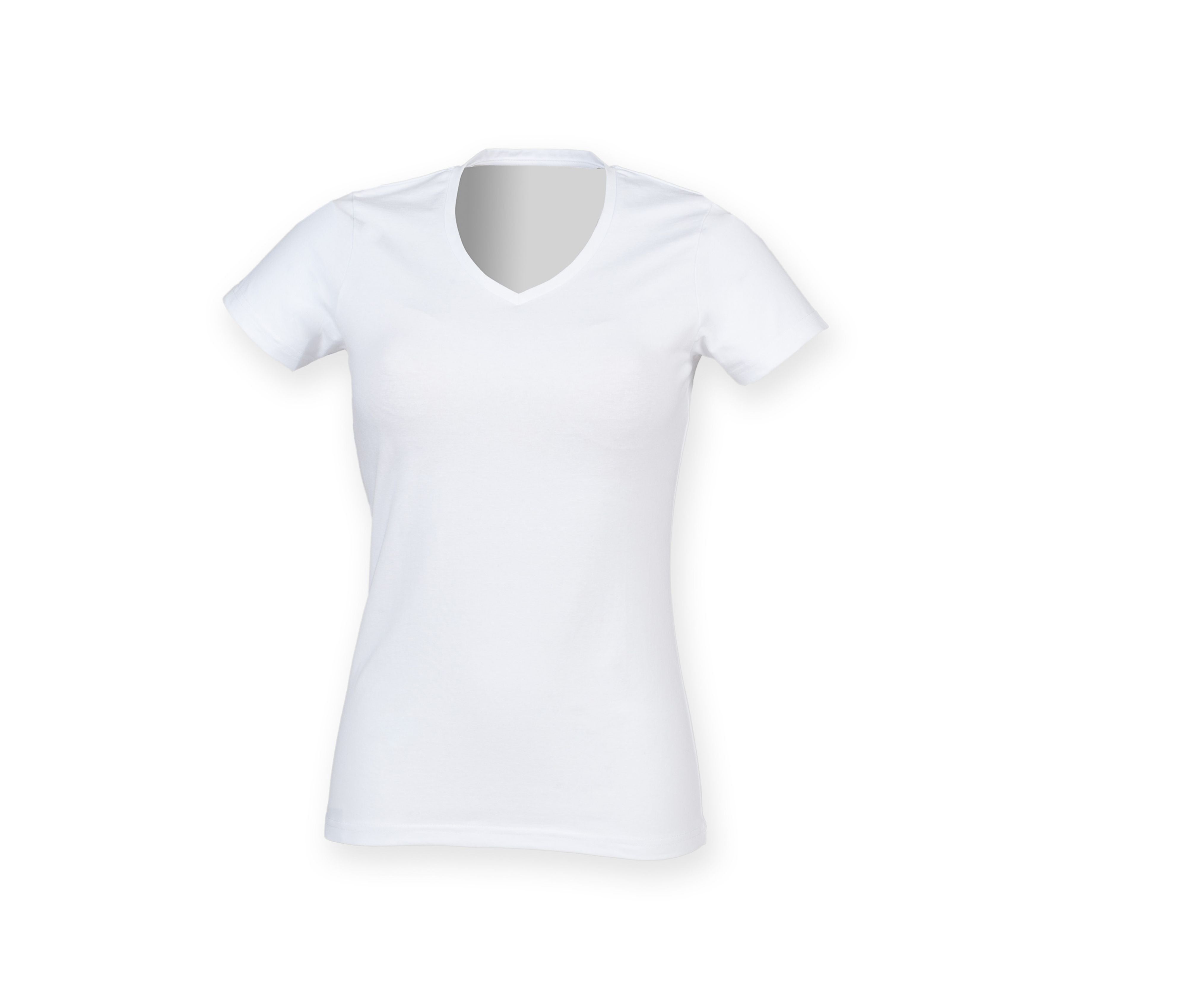 Tee-Shirt Stretch Col V Femme - White
