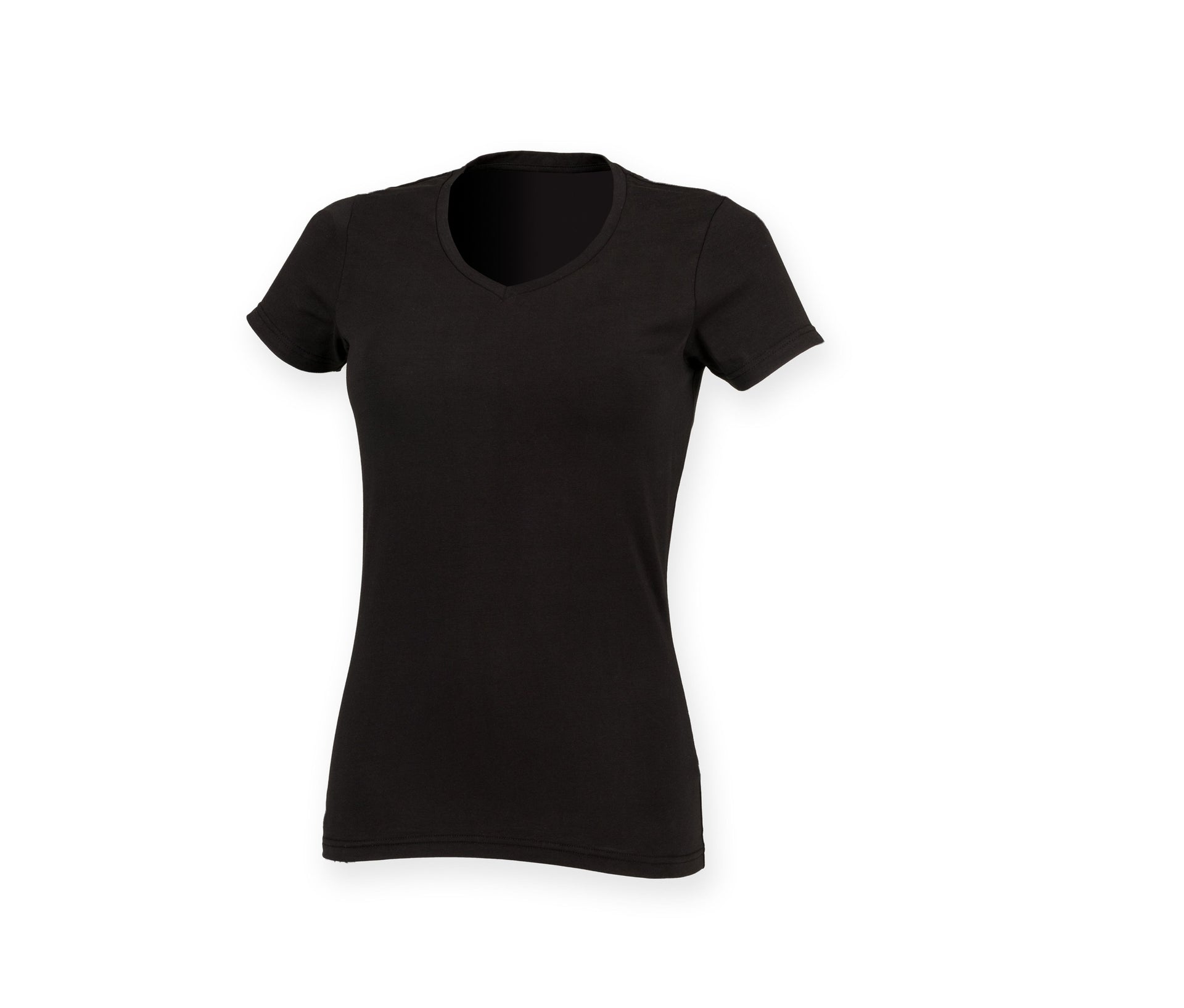 Tee-Shirt Stretch Col V Femme - Black