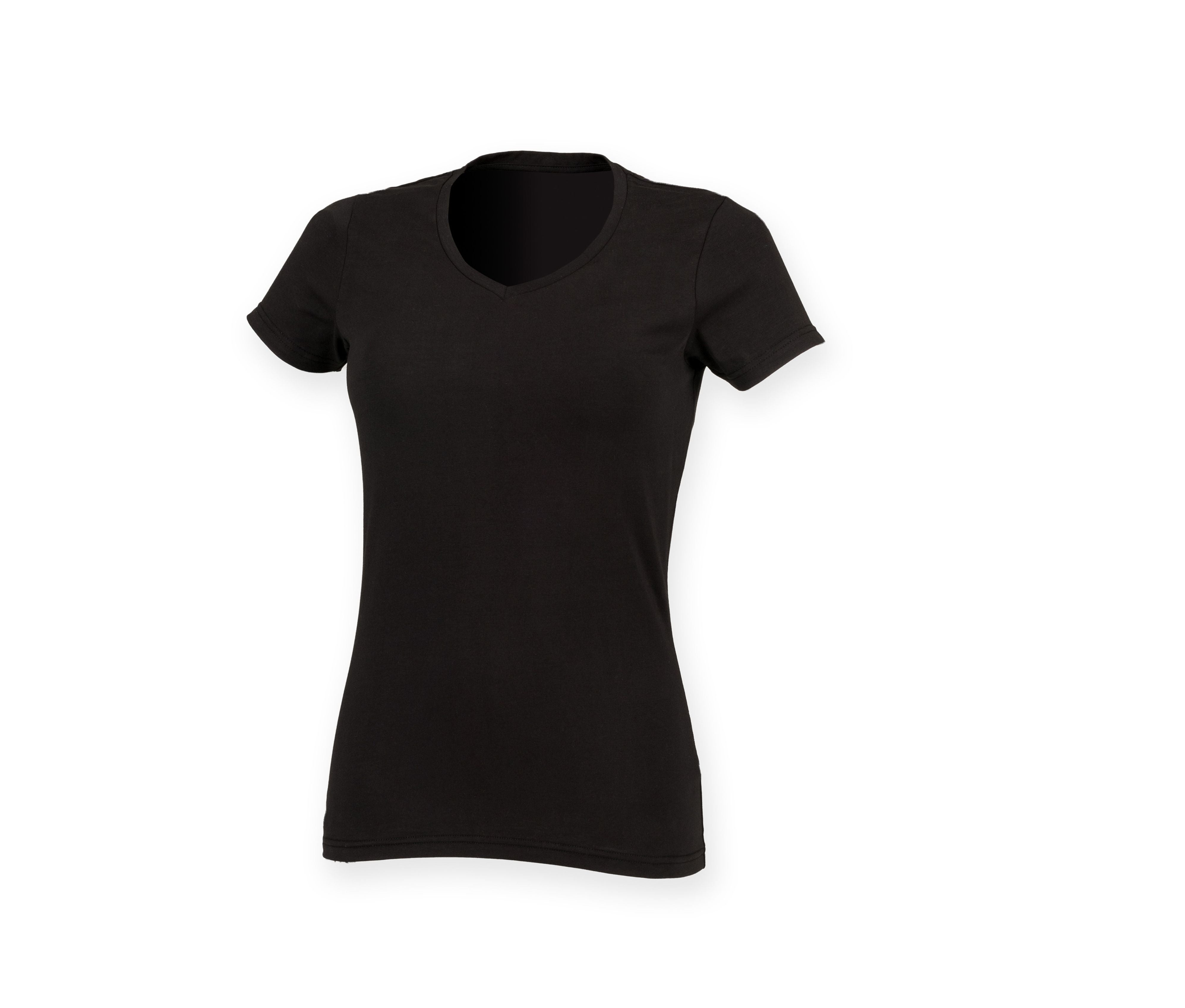 Tee-Shirt Stretch Col V Femme - Black