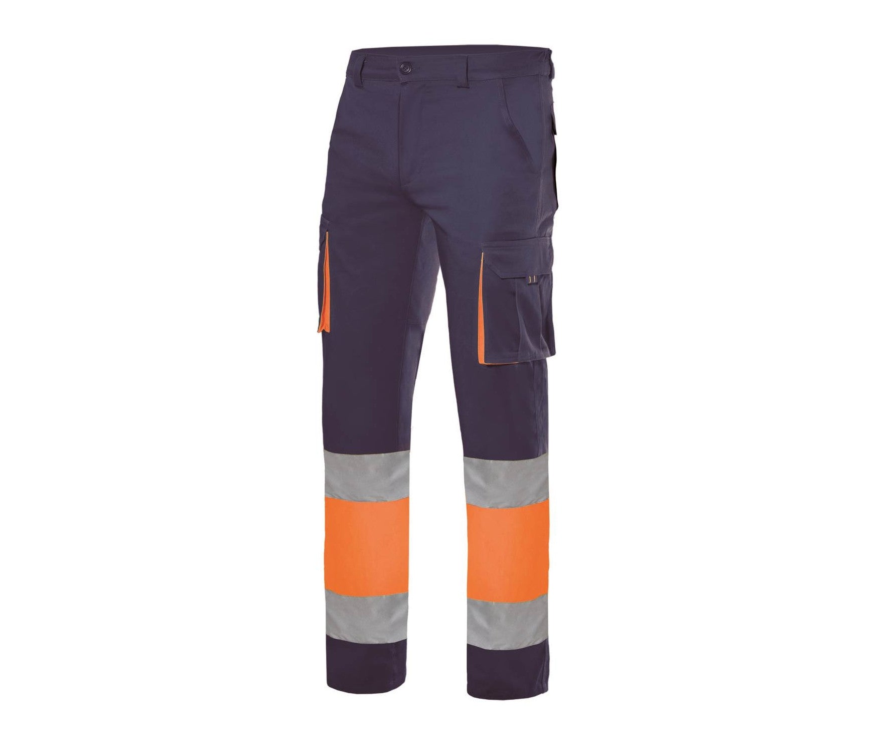 Pantalon Stretch Bicolore Multipoches - Navy / Fluo Orange