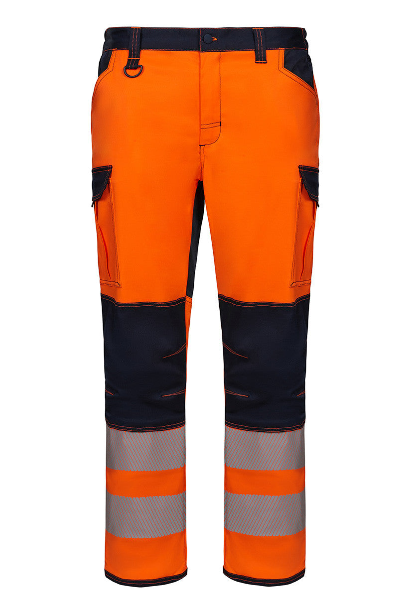 Pantalon Stretch Avec Genouillères et Bandes Segmentées - Navy / Fluo Orange