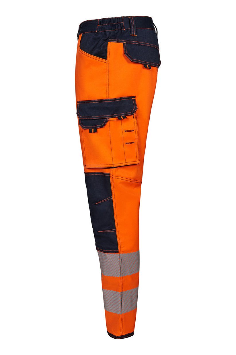 Pantalon Stretch Avec Genouillères et Bandes Segmentées - Navy / Fluo Orange