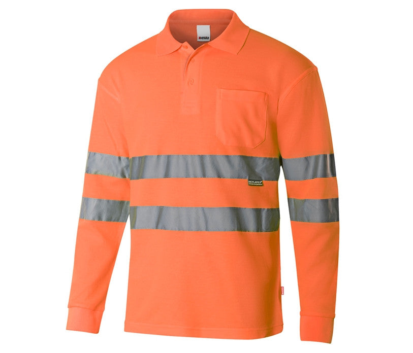 Polo Manches Longues Haute Visibilité en Coton/polyester - Fluo Orange