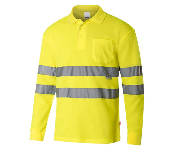 Polo Manches Longues Haute Visibilité en Coton/polyester - Fluo Yellow