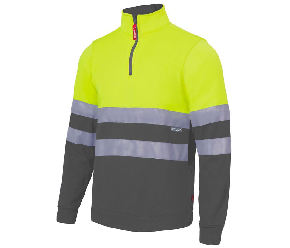Sweat Bicolore Demi-Zippé - Fluo Yellow/grey