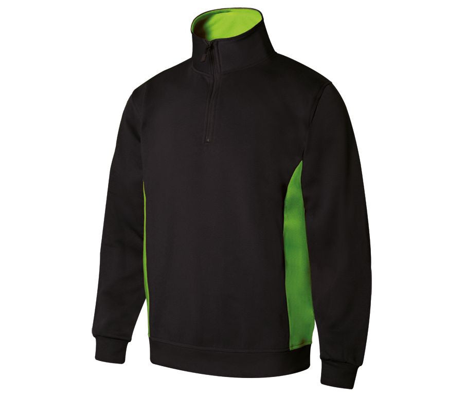 Sweat Bicolore Col Zippé - Black/lime
