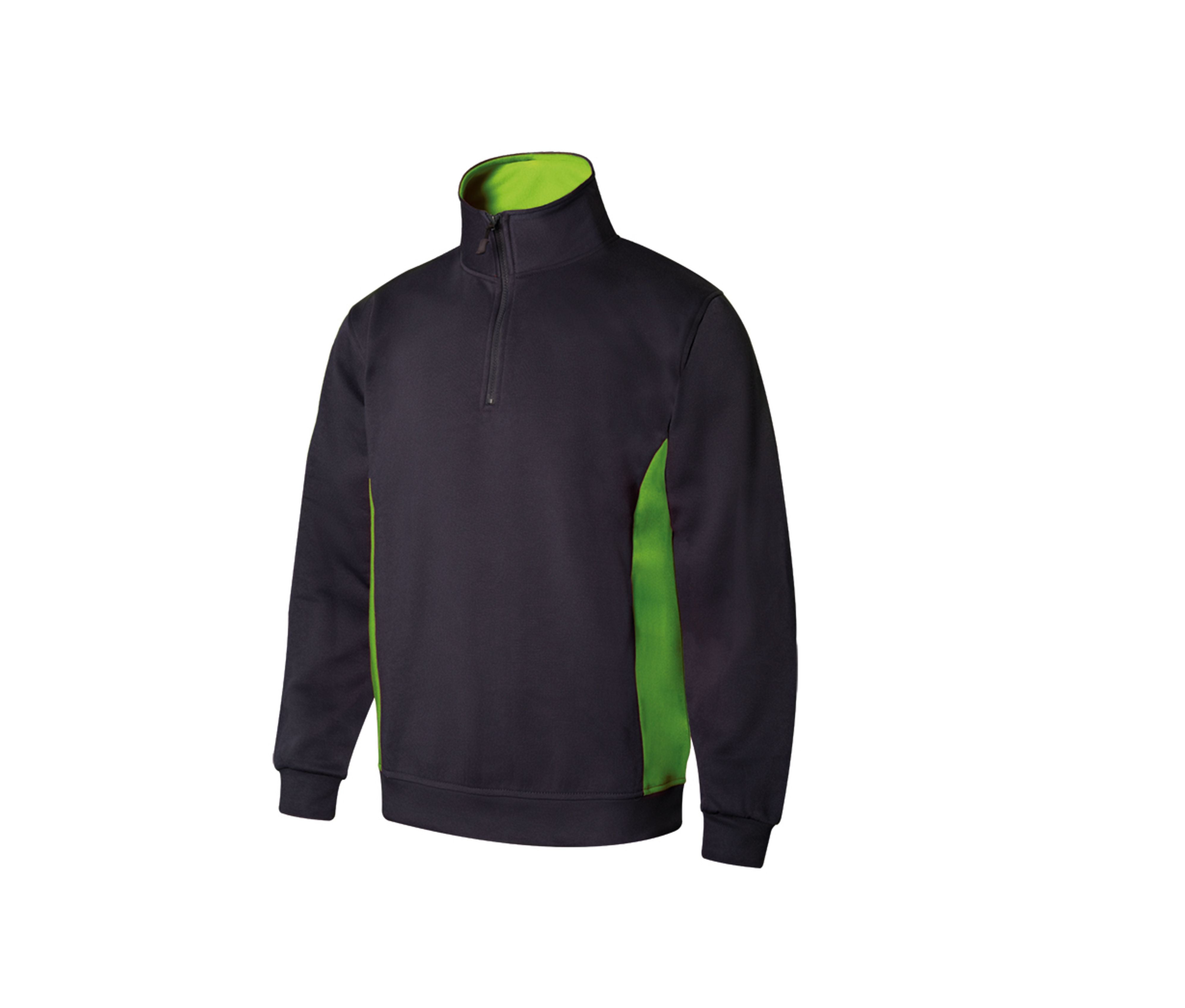 Sweat Bicolore Col Zippé - Navy/lime
