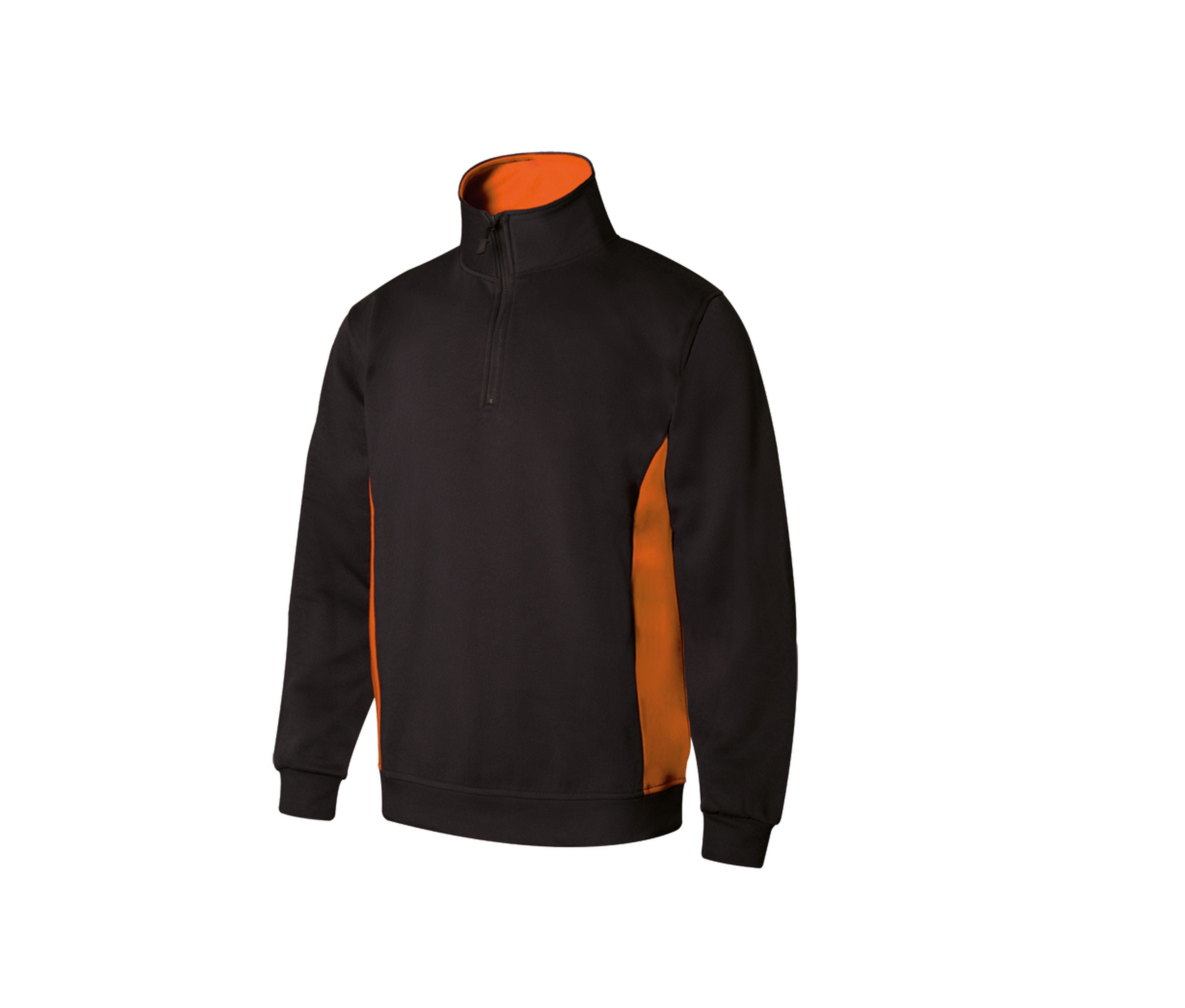 Sweat Bicolore Col Zippé - Black/orange