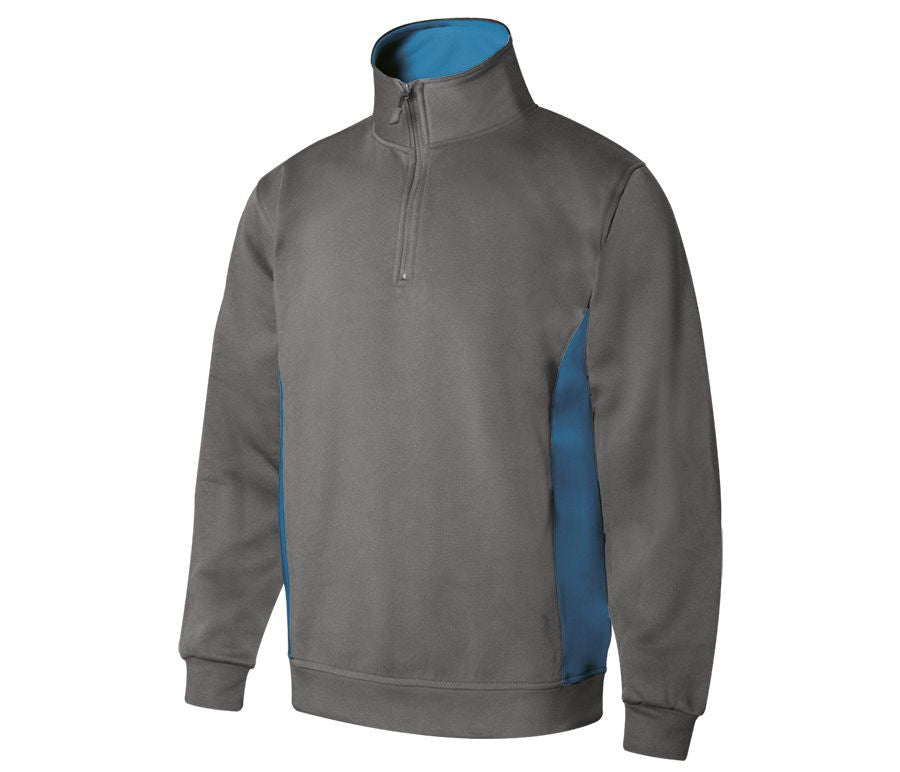 Sweat Bicolore Col Zippé - Grey/sky Blue