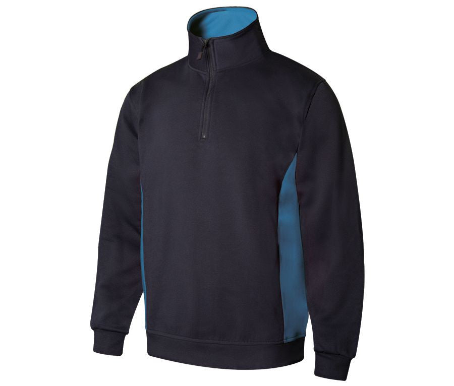 Sweat Bicolore Col Zippé - Navy/sky Blue