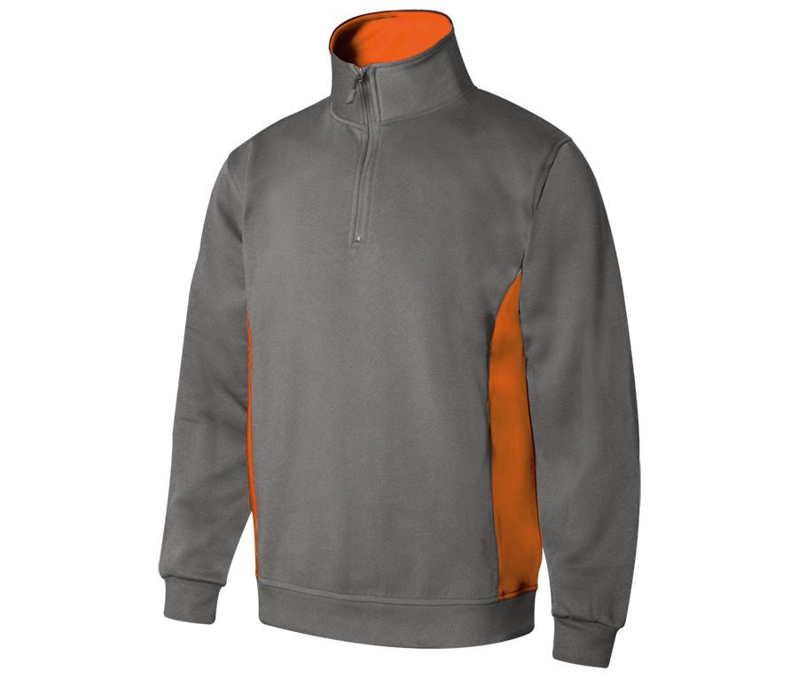 Sweat Bicolore Col Zippé - Grey/orange