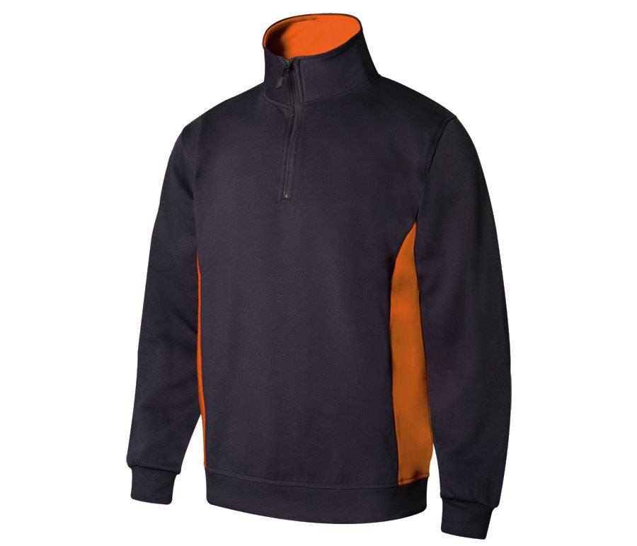 Sweat Bicolore Col Zippé - Navy/orange