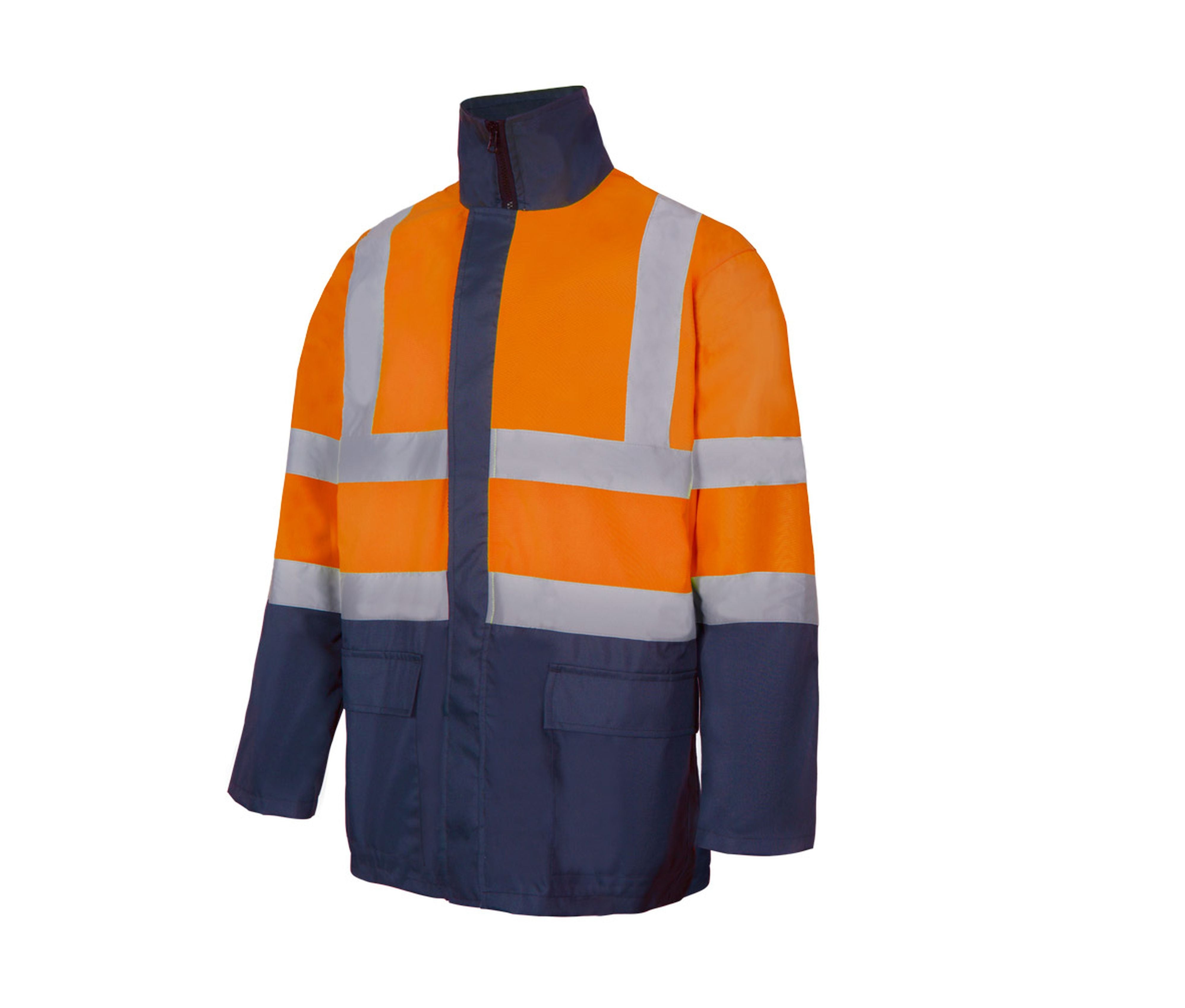 Parka 4 en 1 Bicolore Haute Visibilité - Fluo Orange/navy