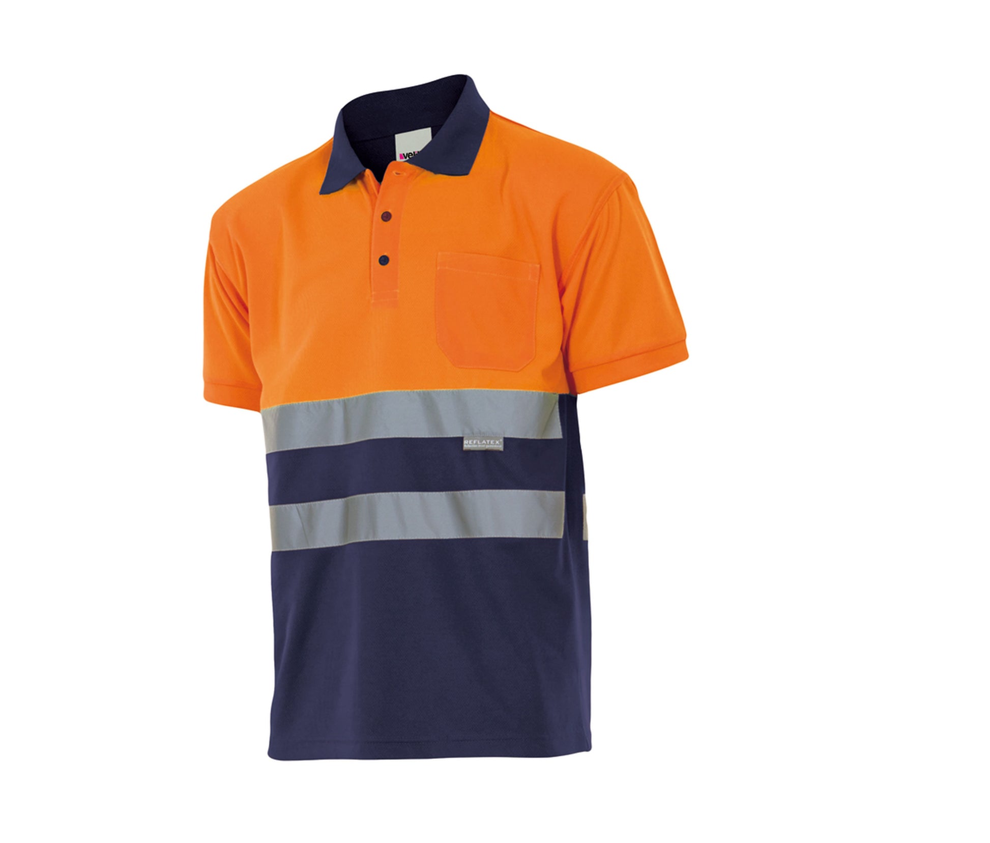 Polo Bicolore Manches Courtes Haute Visibilité - Fluo Orange/navy
