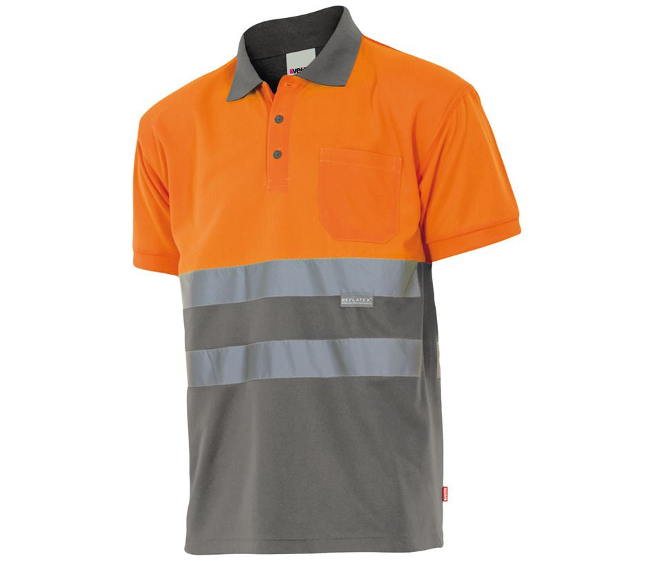 Polo Bicolore Manches Courtes Haute Visibilité - Fluo Orange/grey