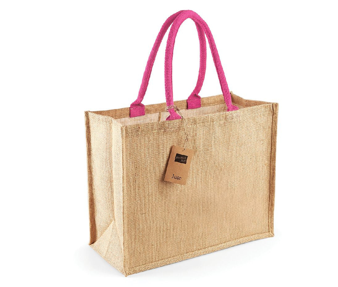 Sac Shopping en Toile de Jute - Natural/fuchsia