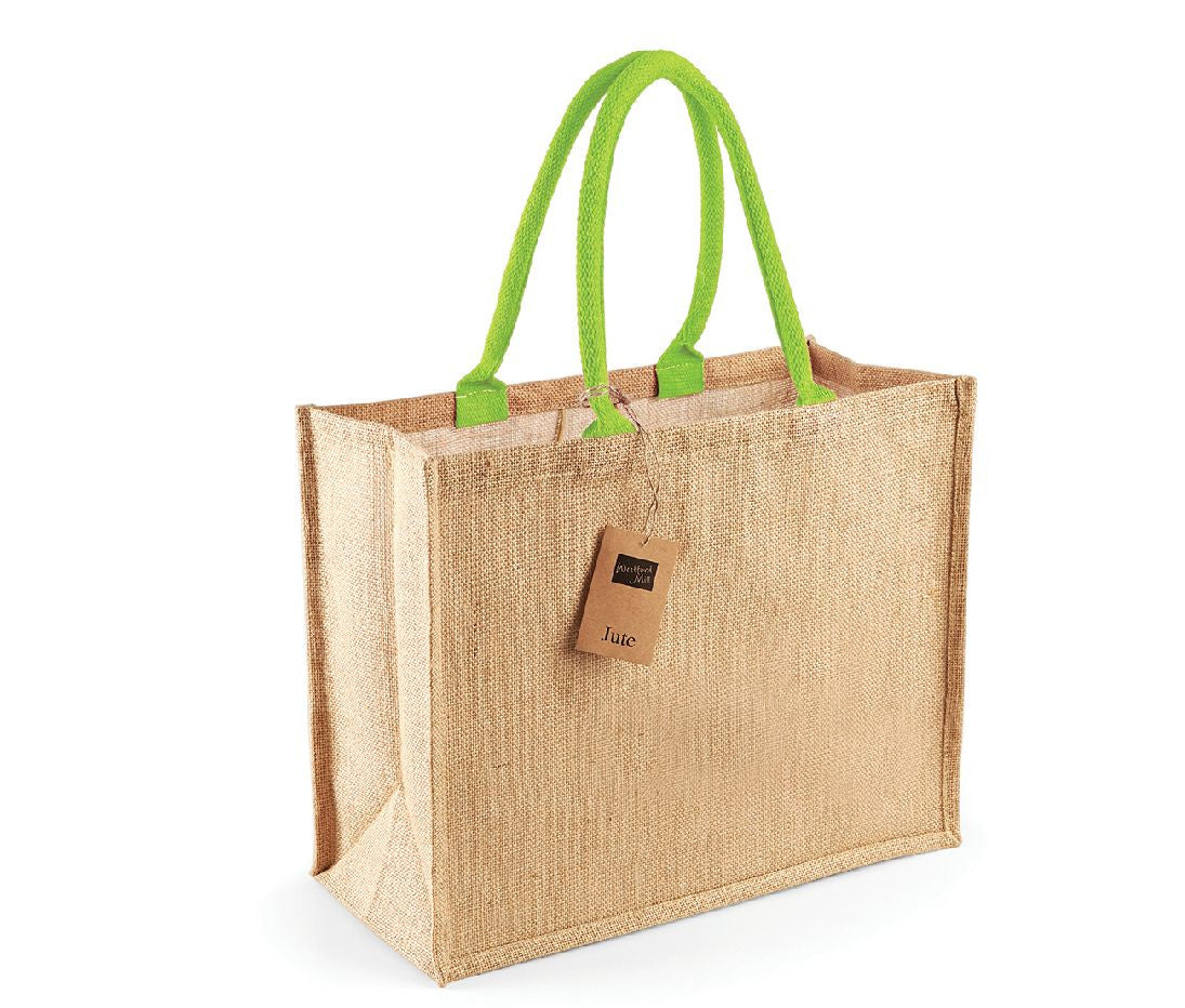 Sac Shopping en Toile de Jute - Natural/lime Green