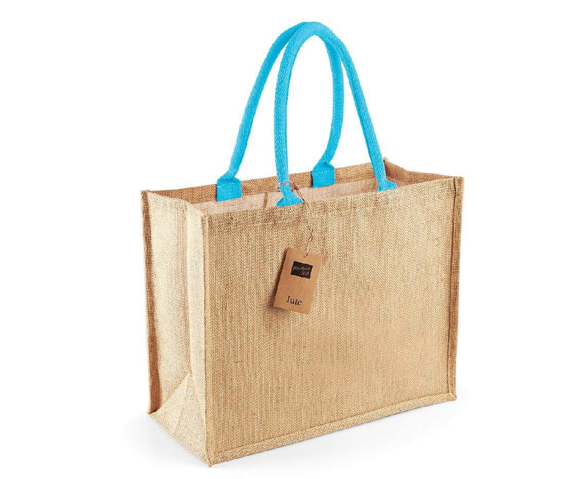 Sac Shopping en Toile de Jute - Natural/surf Blue
