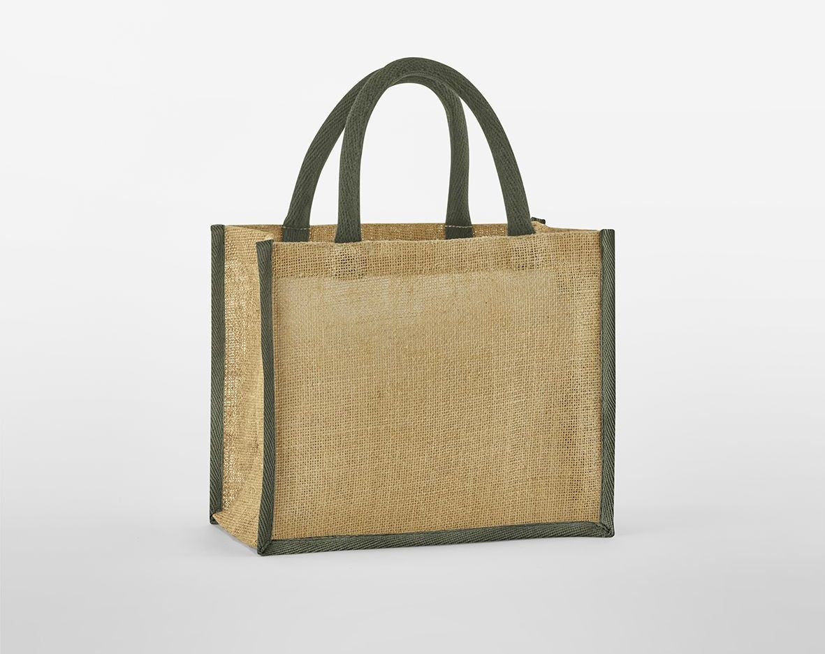 Petit Sac Shopping en Toile de Jute - Natural / Olive Green
