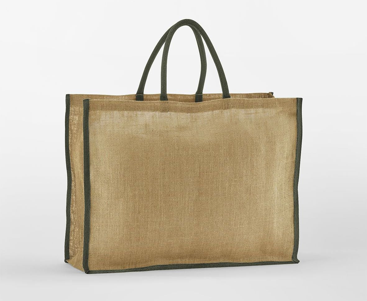 Grand Sac Shopping en Toile de Jute - Natural / Olive Green
