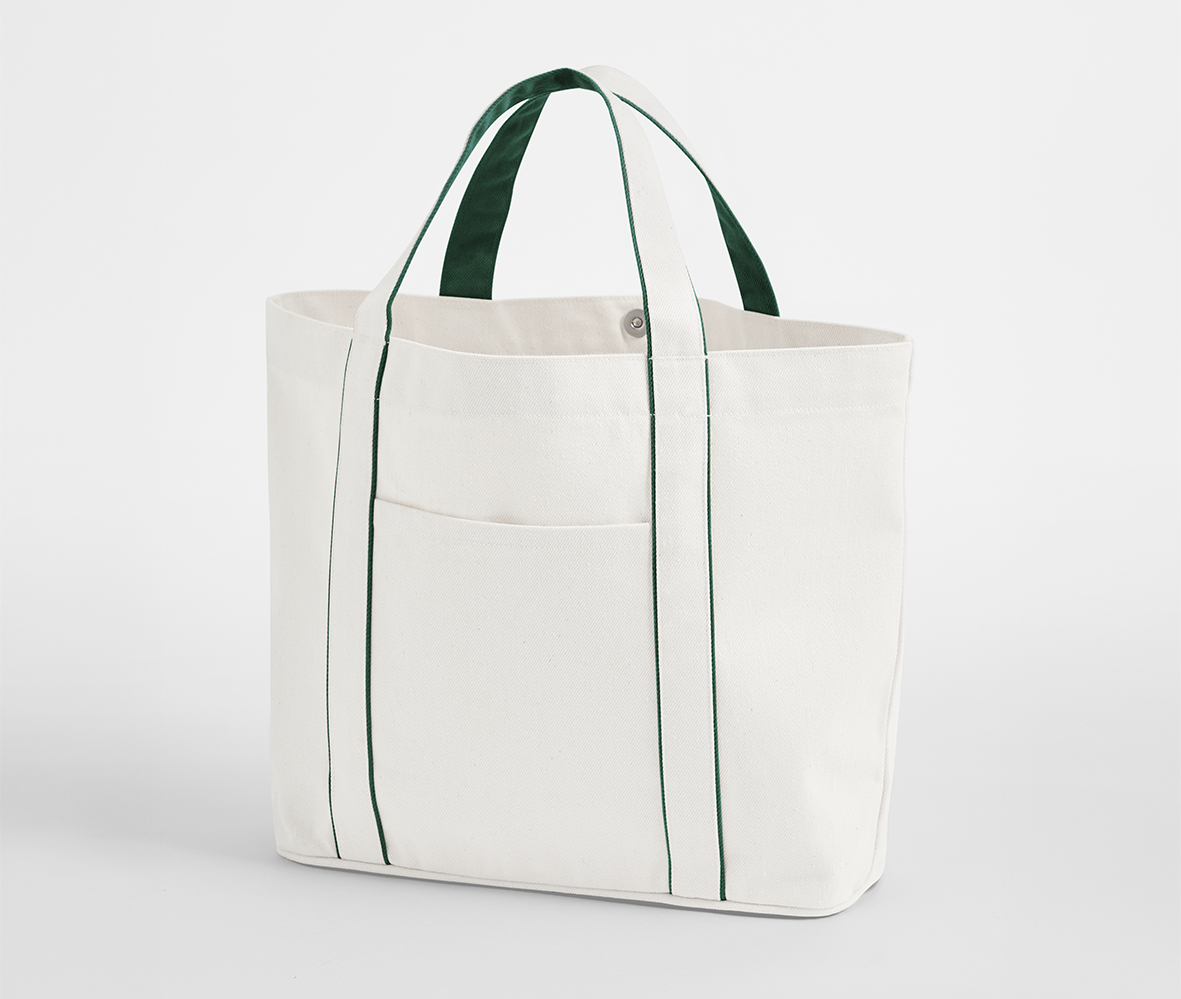 Sac Shopping Fermeture Magnétique - Soft White/bottle Green