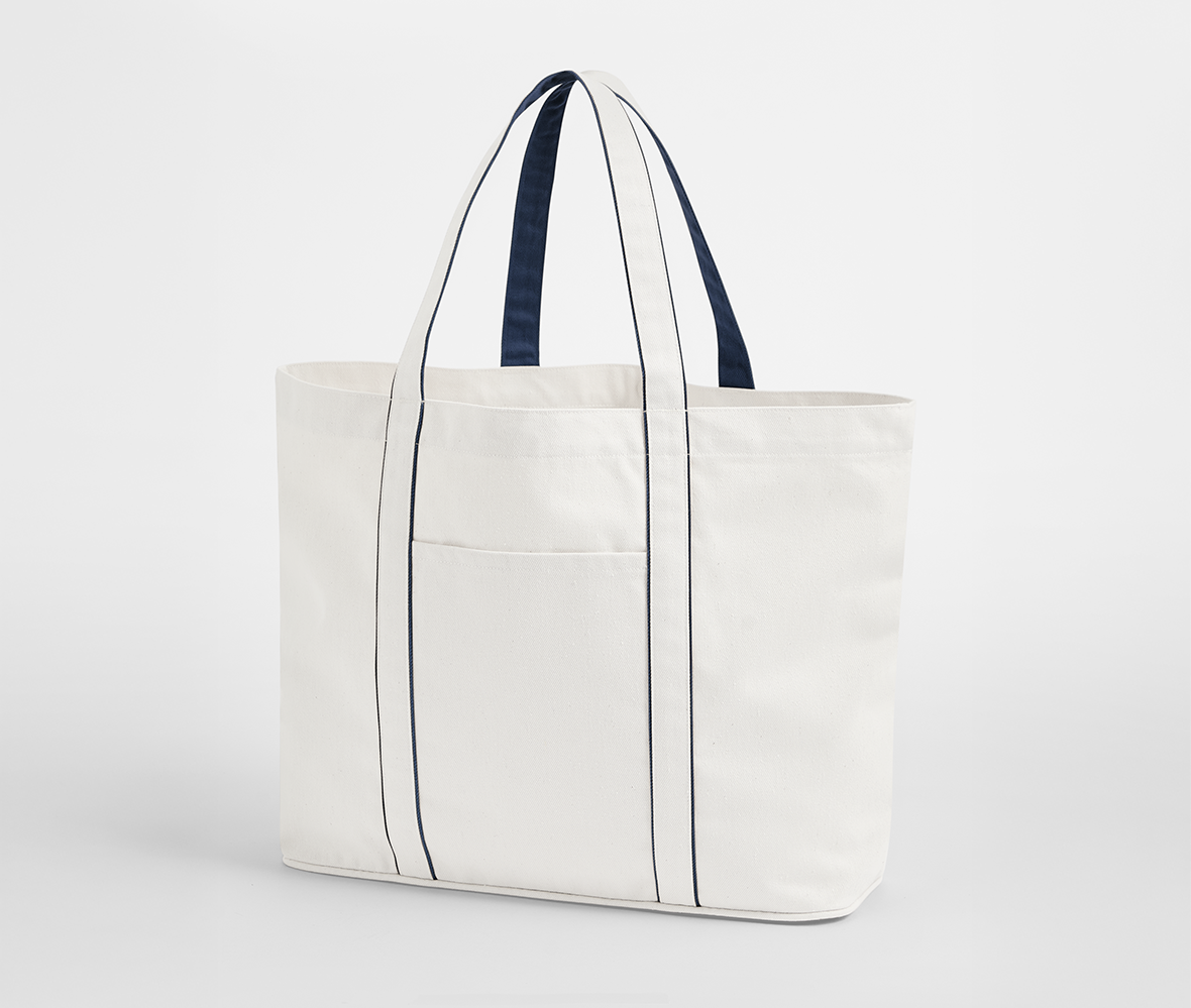 Grand Sac Shopping Fermeture Magnétique - Soft White/french Navy