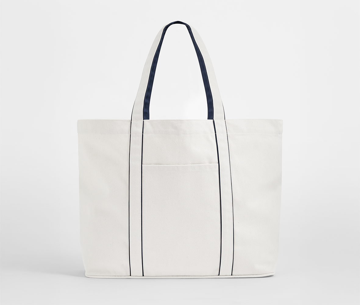 Grand Sac Shopping Fermeture Magnétique - Soft White/french Navy