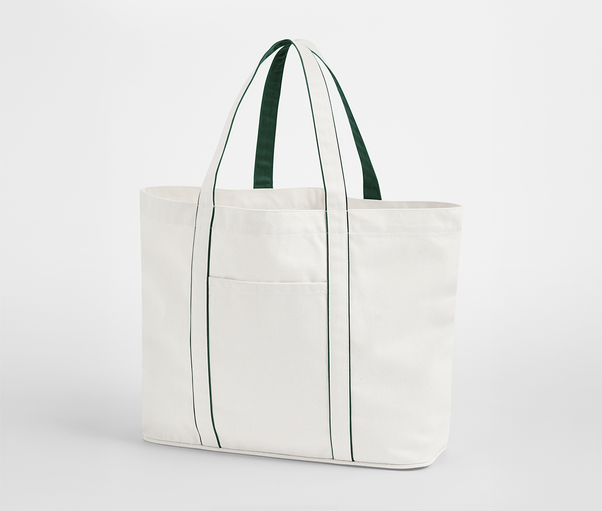 Grand Sac Shopping Fermeture Magnétique - Soft White/bottle Green