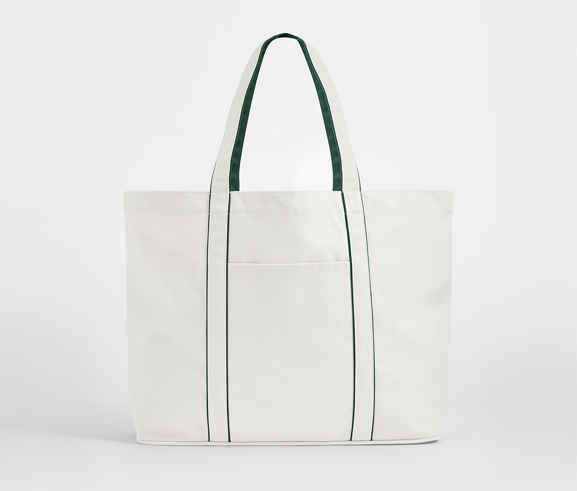 Grand Sac Shopping Fermeture Magnétique - Soft White/bottle Green