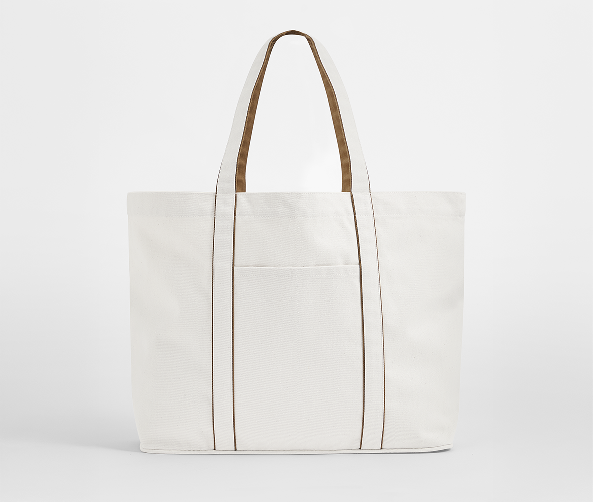 Grand Sac Shopping Fermeture Magnétique - Soft White/caramel