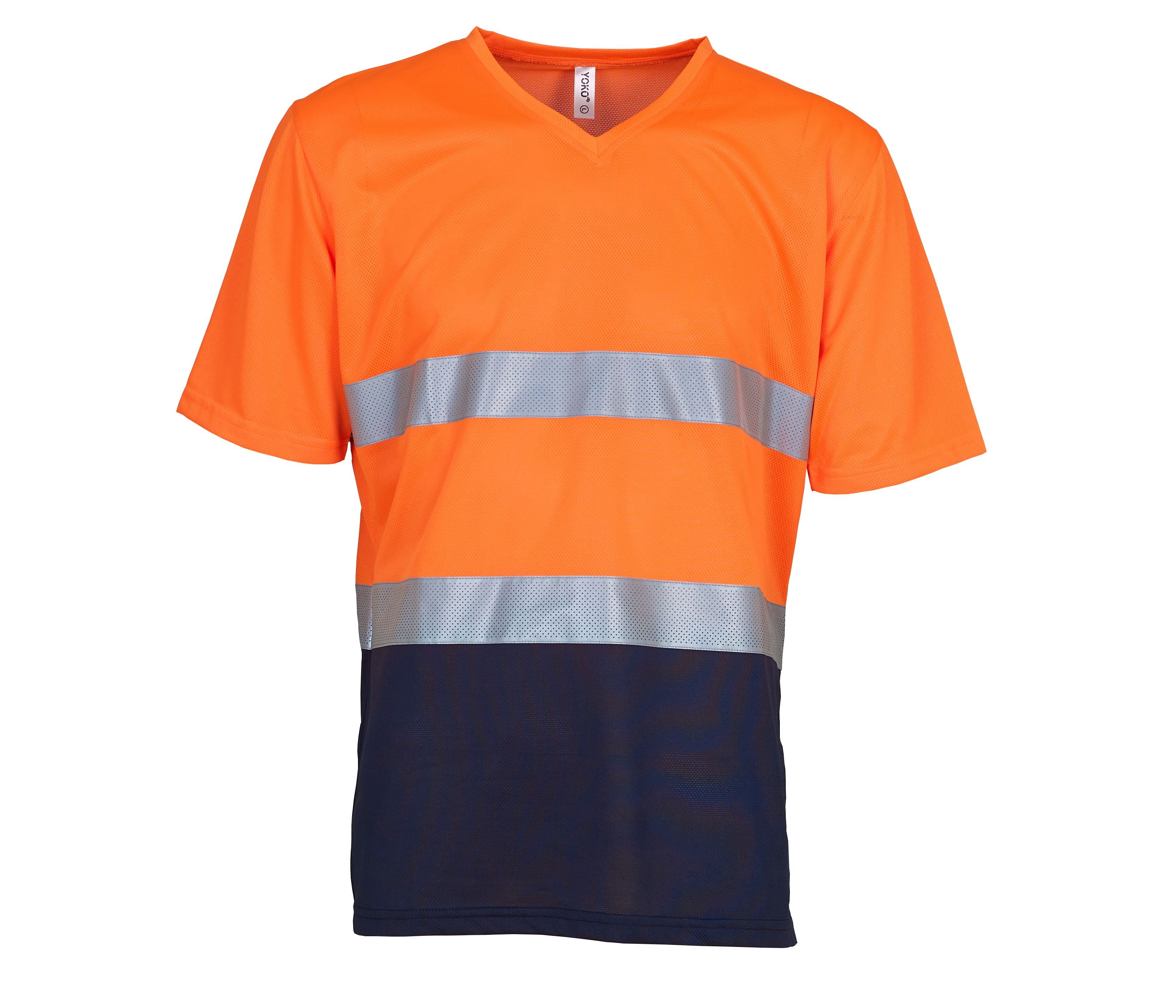 Tee-Shirt Haute Visibilité Col V - Hi Vis Orange/navy